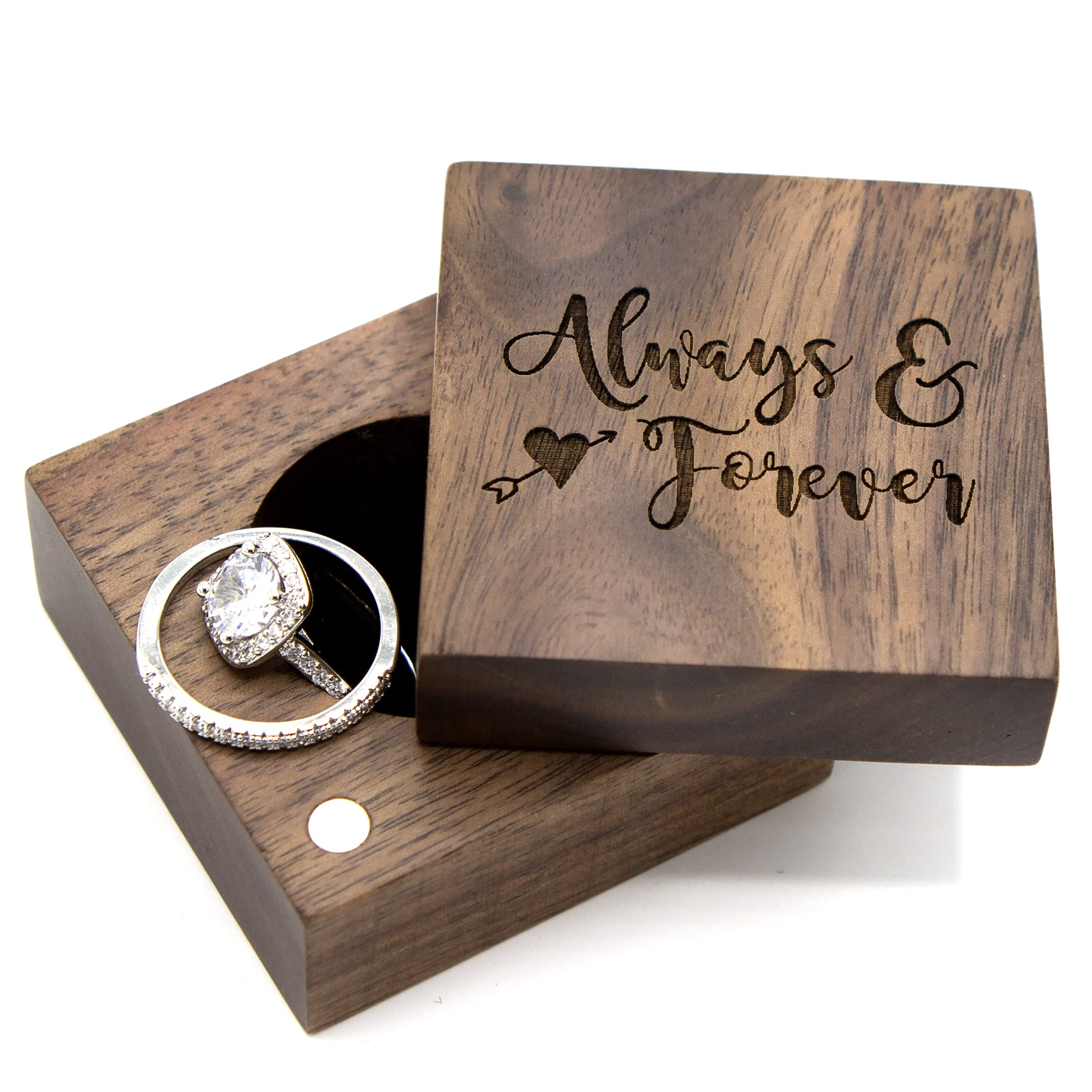 **MUUJEE Always and Forever Engraved Wooden Ring Box - Wedding Ceremony Ring Bearer Box, Anniversary & Birthday Gift for Couples - Perfect for Proposals, Vows & Special Occasions**