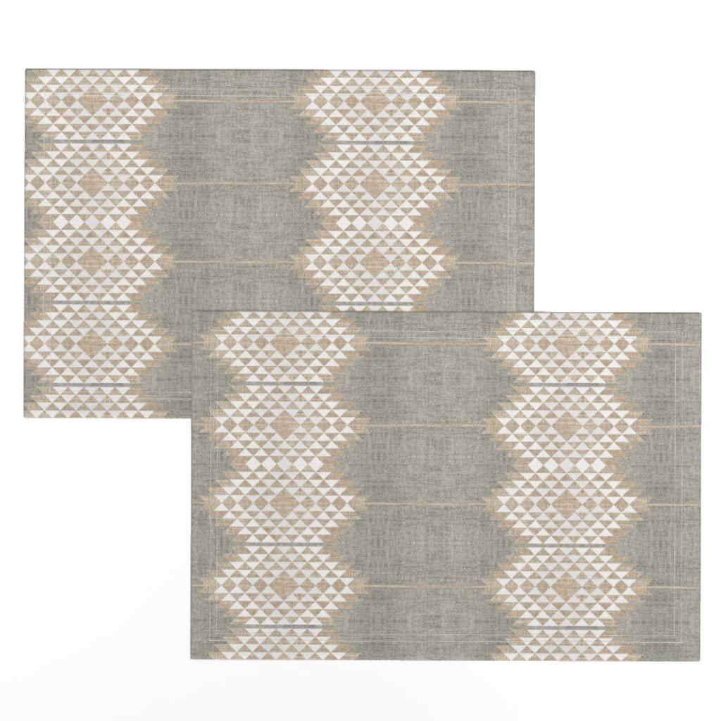 Boho Diamond Geometric Placemats Set of 2 - Premium Linen Cotton Canvas Table Mats with Southwestern Minimalist Print | Perfect for Dining Tables, Kitchen Decor & Modern Home Accessories