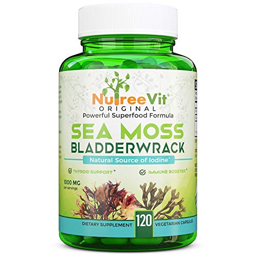 NutreeVit 100% Organic Sea Moss & Bladderwrack Capsules - Natural Iodine Source, Superfood Supplement for Thyroid Support & Immune Boost (200 Capsules) - Perfect for Daily Wellness & Detox Routine