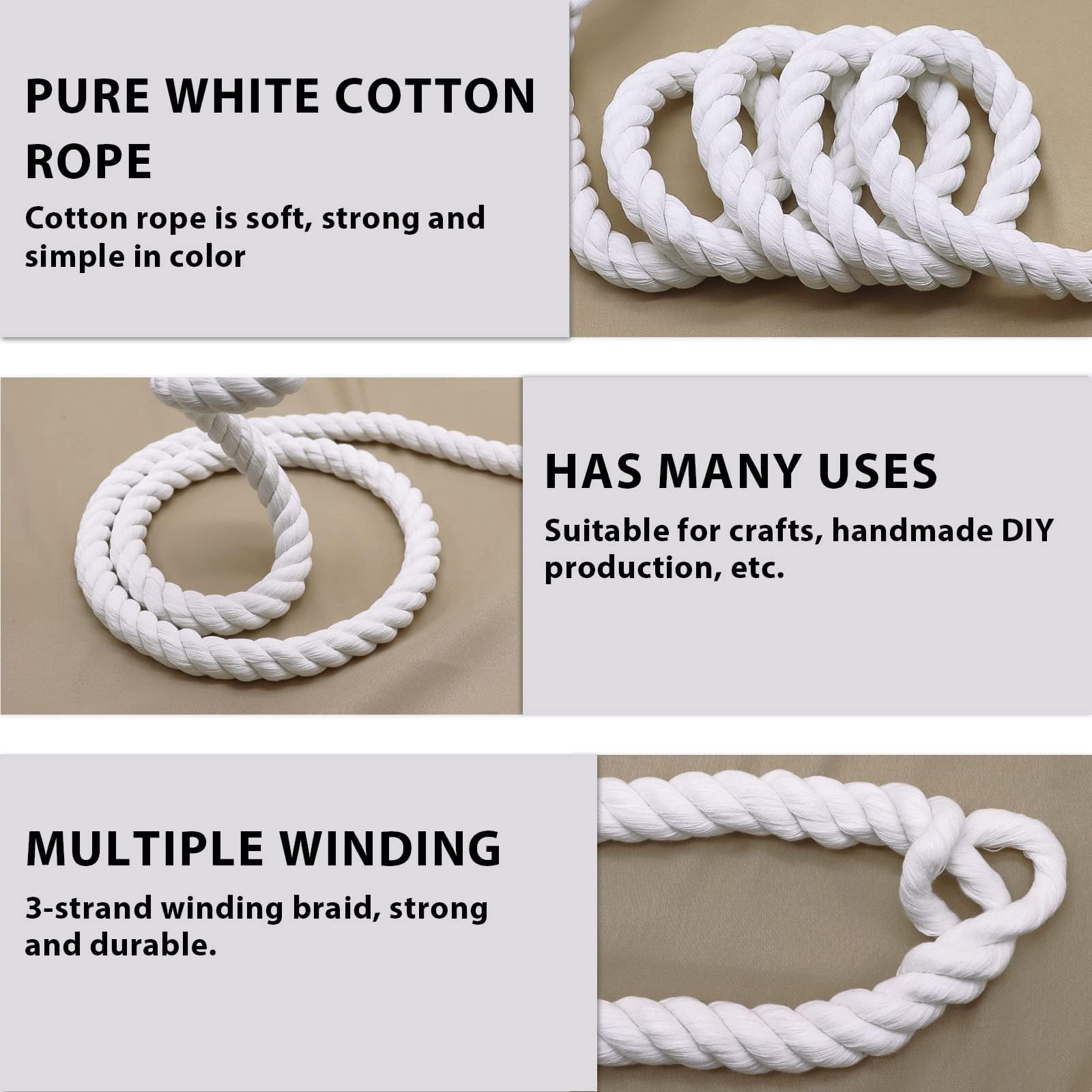 Premium 1-Inch x 50-Foot Natural White Cotton Rope - Heavy Duty Twisted Rope for DIY Crafts, Tug of War Games, Hammock Making & Home Decor - Perfect for Outdoor Activities, Camping & Interior Design Projects