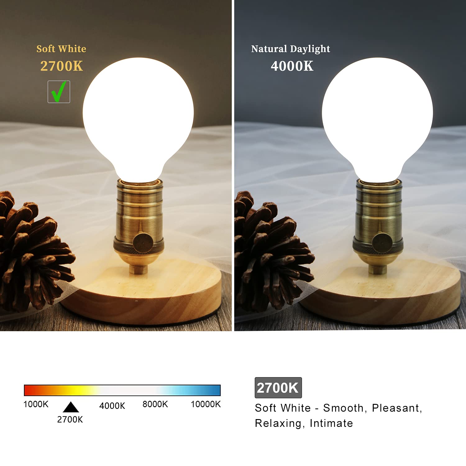 6 Pack G25(G80) Globe LED Light Bulbs - 5W Dimmable (40W Equivalent), Warm White 2700K, 500LM, E26 Base, Milky Filament - Perfect for Vanity, Makeup Mirror, Bathroom & Bedroom Lighting