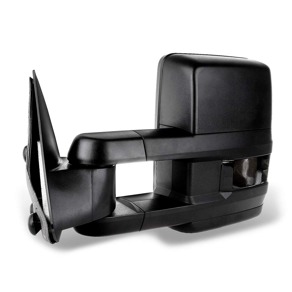 CCiyu Black Towing Mirrors LH Left & RH Right for 1999-2002 Chevy Silverado & GMC Sierra 1500/2500 - Power Adjustable Heated LED Turn Signal Mirrors | Perfect for Towing, Off-Roading & Enhanced Visibility