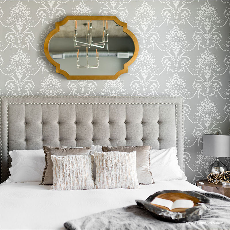 Vase & Pearls Allover Wall Stencil - DIY Home Decor Painting Template for Living Room, Bedroom, Nursery - Reusable Wall Art Design for Creative Interior Projects