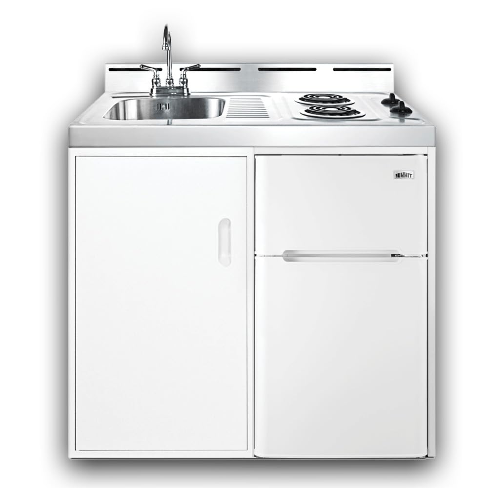 Summit 39-Inch Wide All-In-One Kitchenette with 2-Door Refrigerator-Freezer, 2-Burner Cooktop, Sink & Storage - White (C39EL) - Perfect for Small Apartments, Studios, Dorm Rooms & Tiny Homes