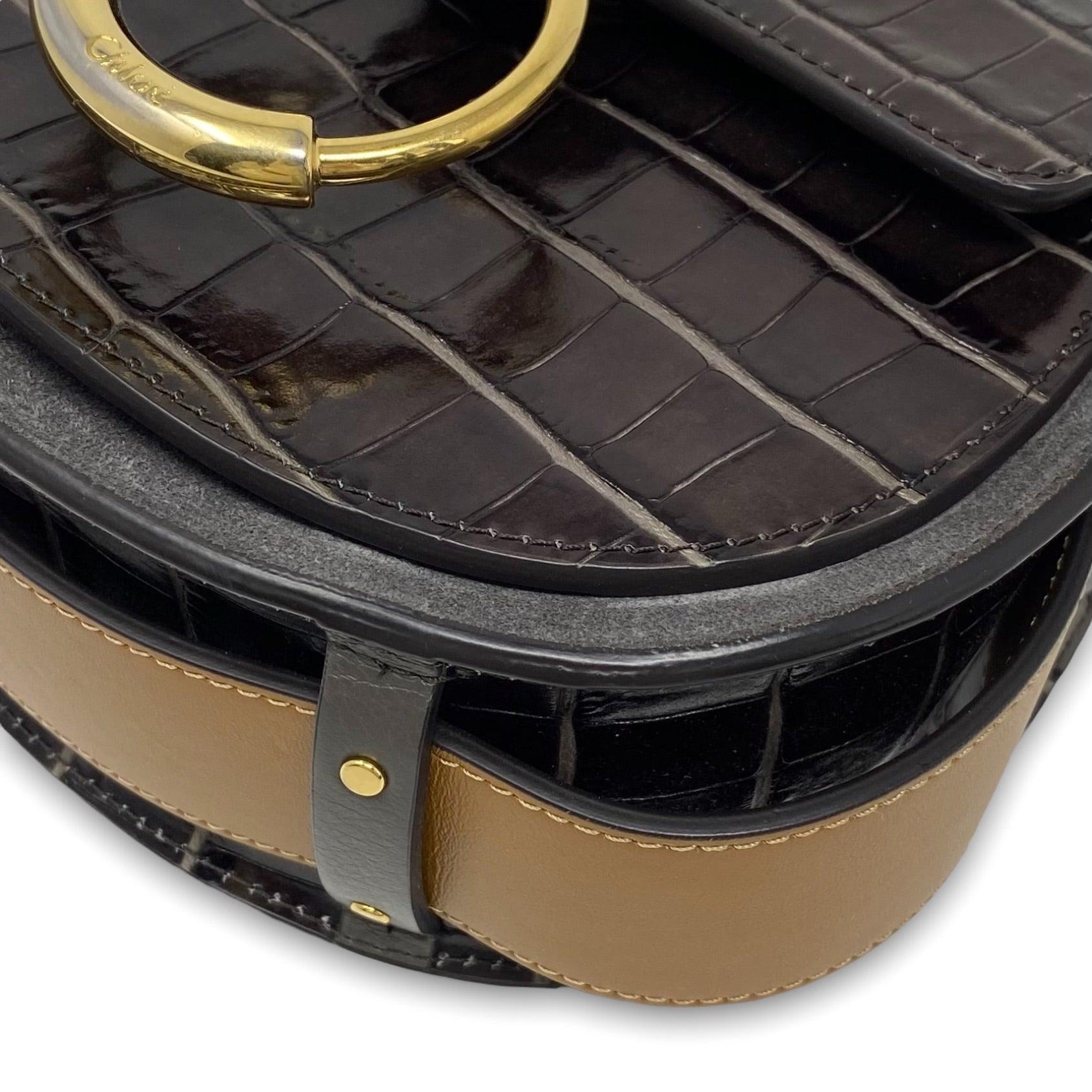 Chloé Small Tess Bag in Chocolate Croc Leather - Luxury Crossbody Purse for Women, Perfect for Date Night & Evening Events