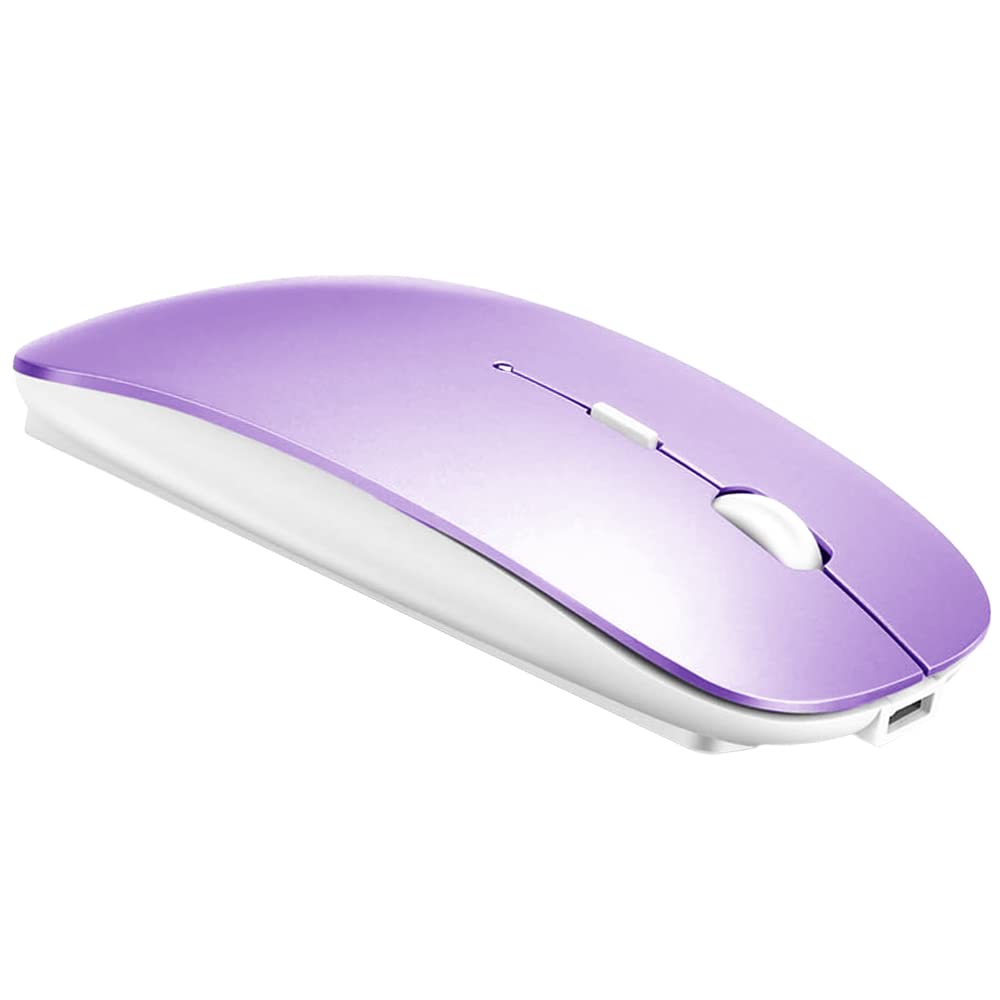 Rechargeable Wireless Bluetooth Mouse for MacBook Pro, MacBook Air, iPad, Laptop, Notebook, PC, Chromebook - Ergonomic BT Mouse (Purple) for Office, Home, Travel & Gaming Use