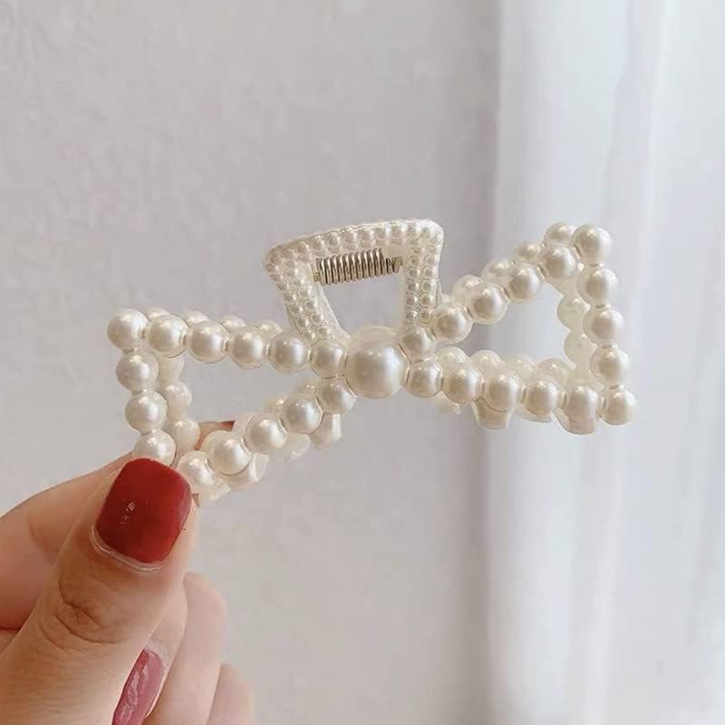 Truvic Pearl Hair Claw Clips for Women - 4 Pack White Barrettes for Thick & Long Hair - Stylish Hair Accessories for Women & Girls - Perfect for Updos, Ponytails & Everyday Hairstyles