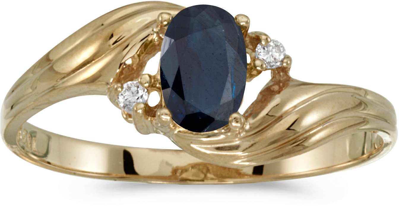 10K Yellow Gold Oval Sapphire and Diamond Ring for Women - Elegant Engagement, Wedding, Anniversary Jewelry Gift - Perfect for Special Occasions and Everyday Wear