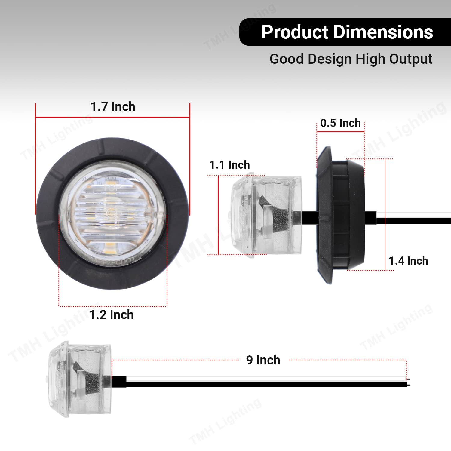 TMH 1-1/4 Inch Round 6 LED Bullet Clear Lens Amber Side Marker Lights - 12V DC Indicator & Clearance Lights for Trucks, Trailers, RVs, Buses, Mack, Dump Trucks & Pickups (10 Pack) - Perfect for Road Safety & Nighttime Visibility
