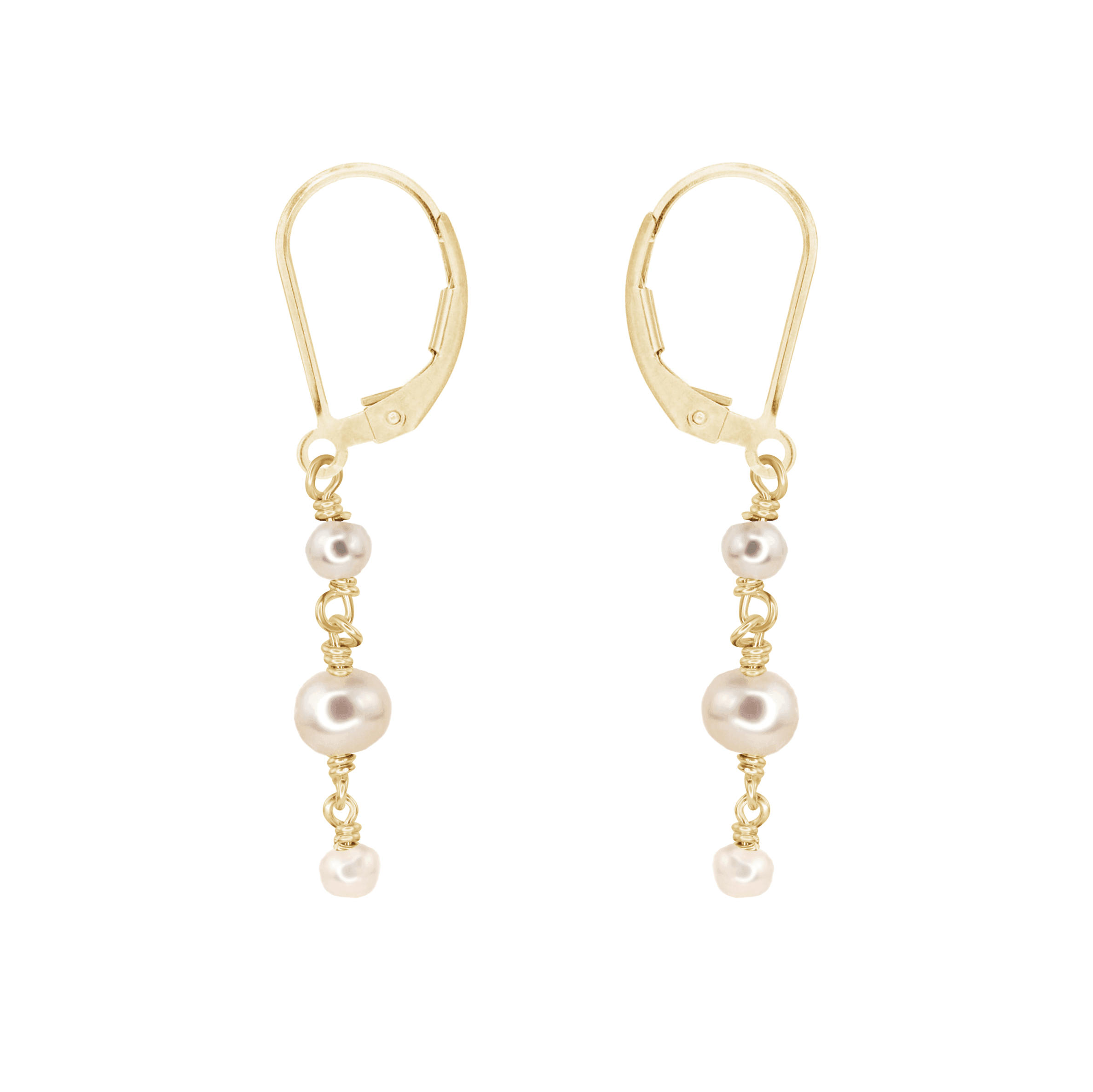 White Freshwater Pearl Crystal Beaded Chain Dangle Leverback Earrings for Women - Elegant Bridal Jewelry, Wedding Party Accessories, Evening Wear & Special Occasions