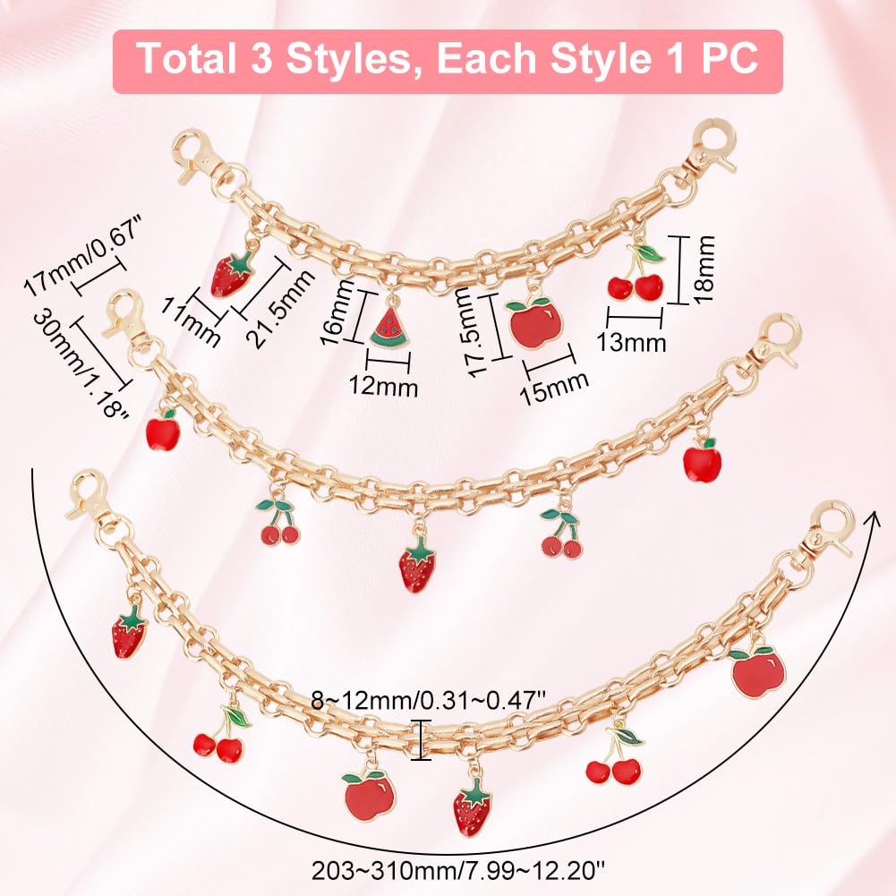 PandaHall 3-Pack Gold Decorative Purse Chains with Fruit Enamel Pendant - 8