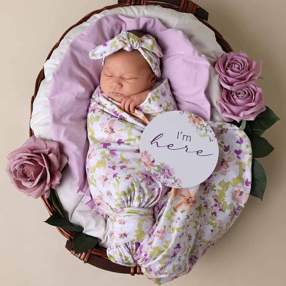 Snuggle Hunny Baby Jersey Wrap & Topknot Set - Soft Cotton Newborn Swaddle & Headband Outfit for Girls - Perfect for Photoshoots, Baby Showers & Gift Giving