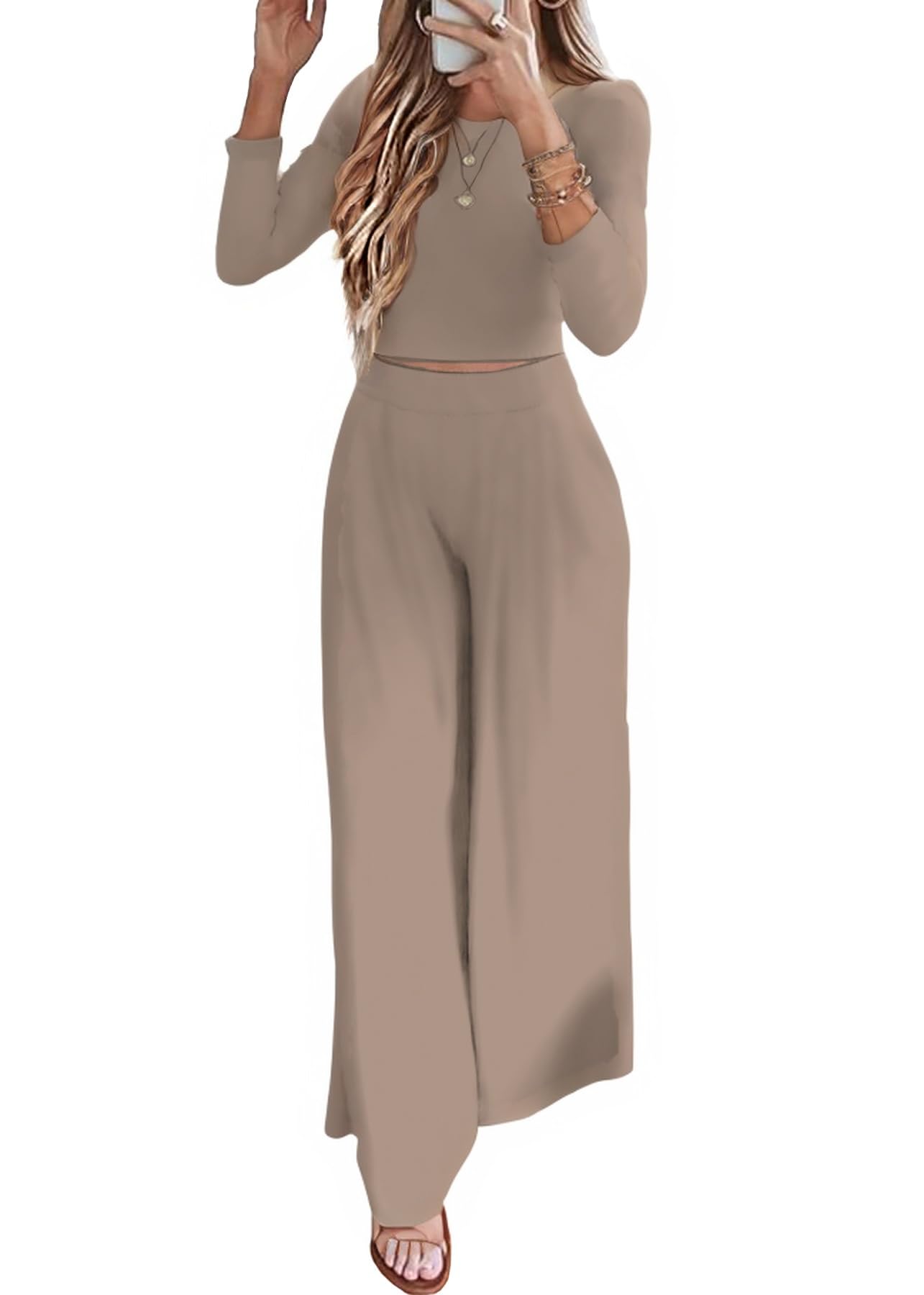 Ezbelle Women's Fall Fashion Lounge Sets - Soft Pajama Two Piece Outfit with Cropped Pullover, Cozy Loungewear for Women | Perfect for Sleepwear, Home Relaxation & Casual Wear