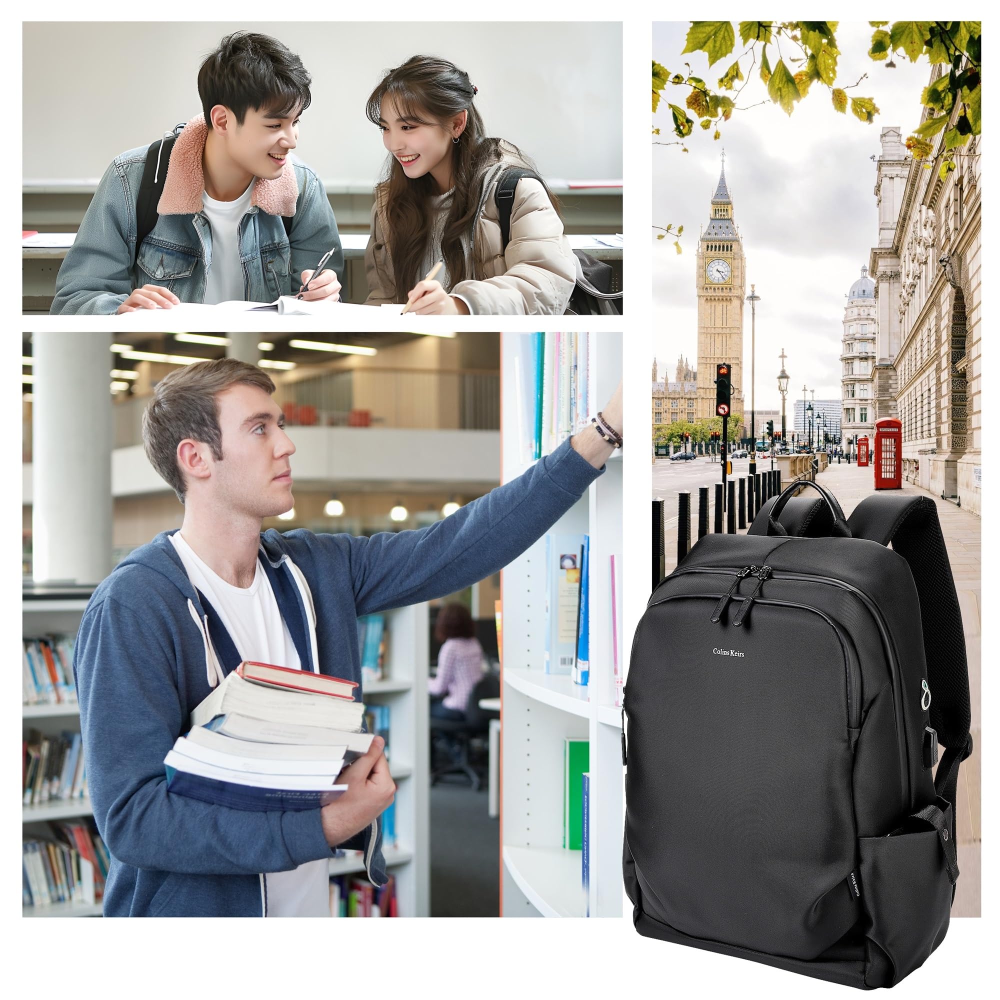 17.3 Inch Laptop Backpack for Men - Business Travel Computer Backpack with USB Charging Port & Headphone Jack - 25L Waterproof Anti-Theft Bag - Perfect for Work, Commuting & College (Black)