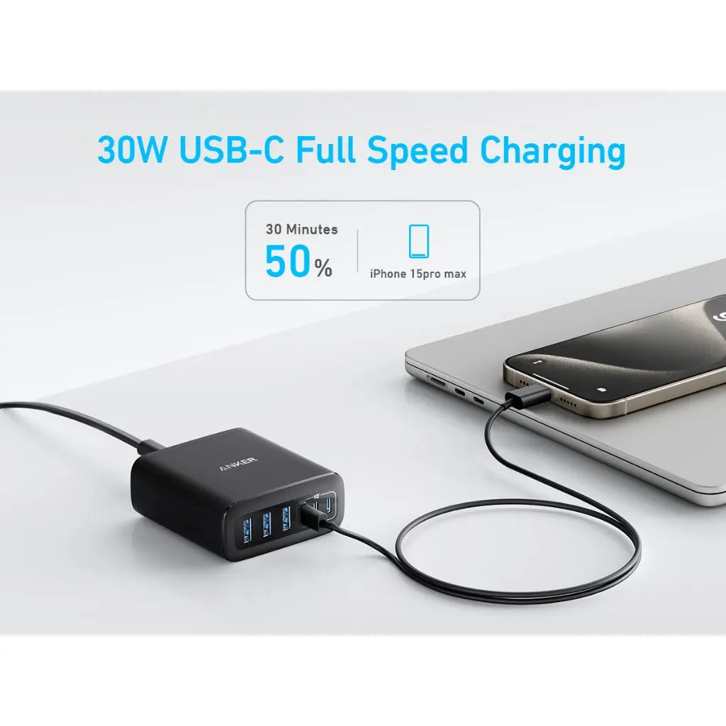 Anker 112W 6-Port USB C Charger with 3-Pin SG Plug (A2154) - Fast Charging for Multiple Devices | Perfect for Home, Office & Travel Use