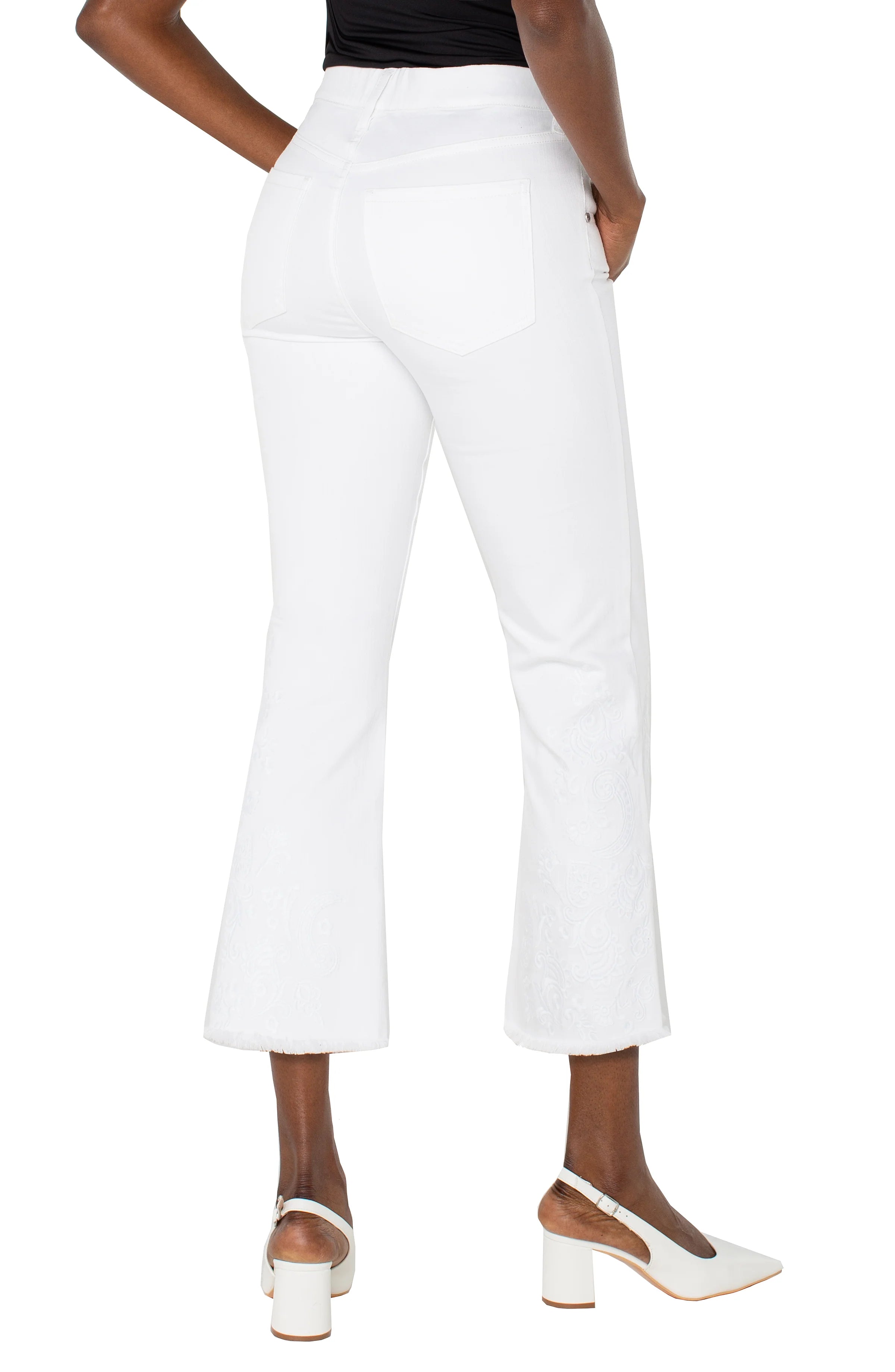 Gia Glider Crop Flare Pants - Bright White Paisley Print Women's Yoga Pants for Workout, Lounge & Casual Wear