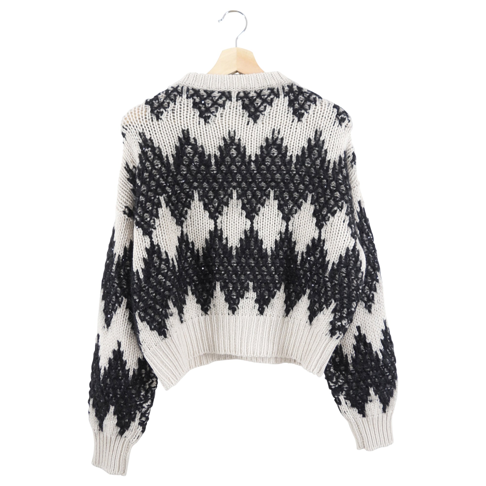 Brunello Cucinelli Beige & Black Cashmere Mohair Blend Sweater for Men - Luxury Winter Knitwear for Office, Travel & Casual Wear