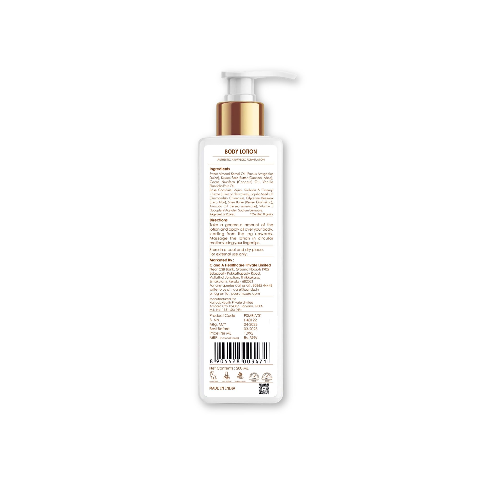 POSSUM Coconut Vanilla Body Lotion with Shea Butter & Vitamin E - Deep Moisturizing Cream for Dry Skin, Anti-Wrinkle Treatment, Paraben-Free, 200ml - Perfect for Daily Hydration & Nighttime Skin Repair