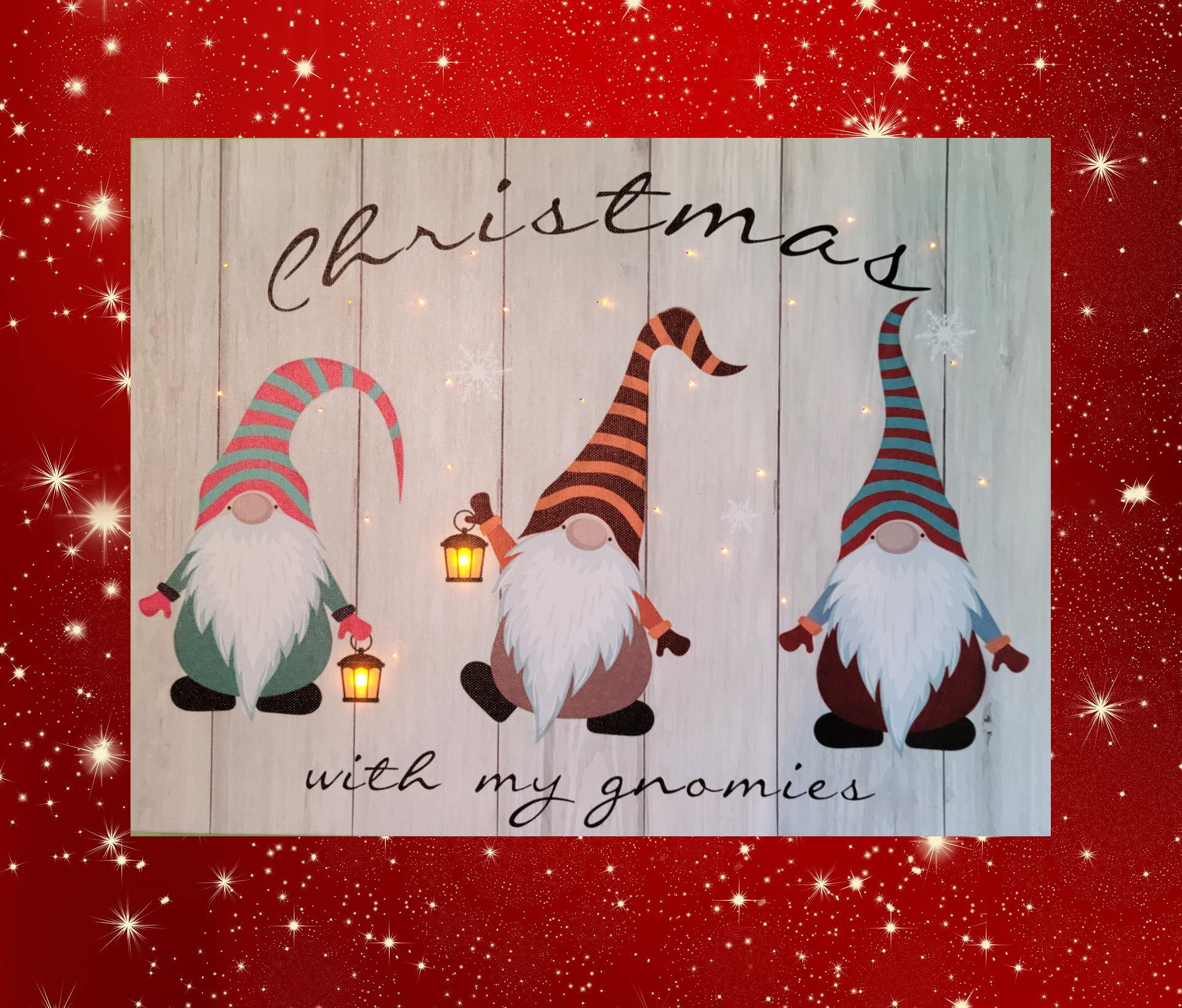Gnome Lighted LED Canvas Wall Art - Christmas with My Gnomies Holiday Decor - 15.75 x 11.81 Inch Automatic 6-Hour Timer Picture - Battery Powered (AA) - Perfect for Living Room, Bedroom & Christmas Home Decoration