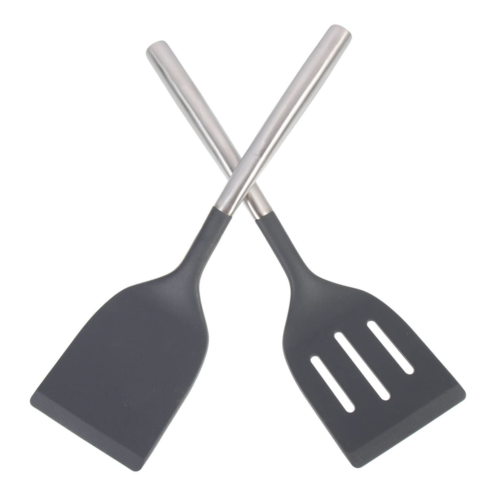 UPKOCH 2-Piece Stainless Steel Slotted Spatula Set with Silicone Edge - Flexible Fish Turner, Pancake Flipper, Burger Spatula for Cooking, Baking & Grilling - Perfect for Kitchen, BBQ, Camping & Outdoor Use