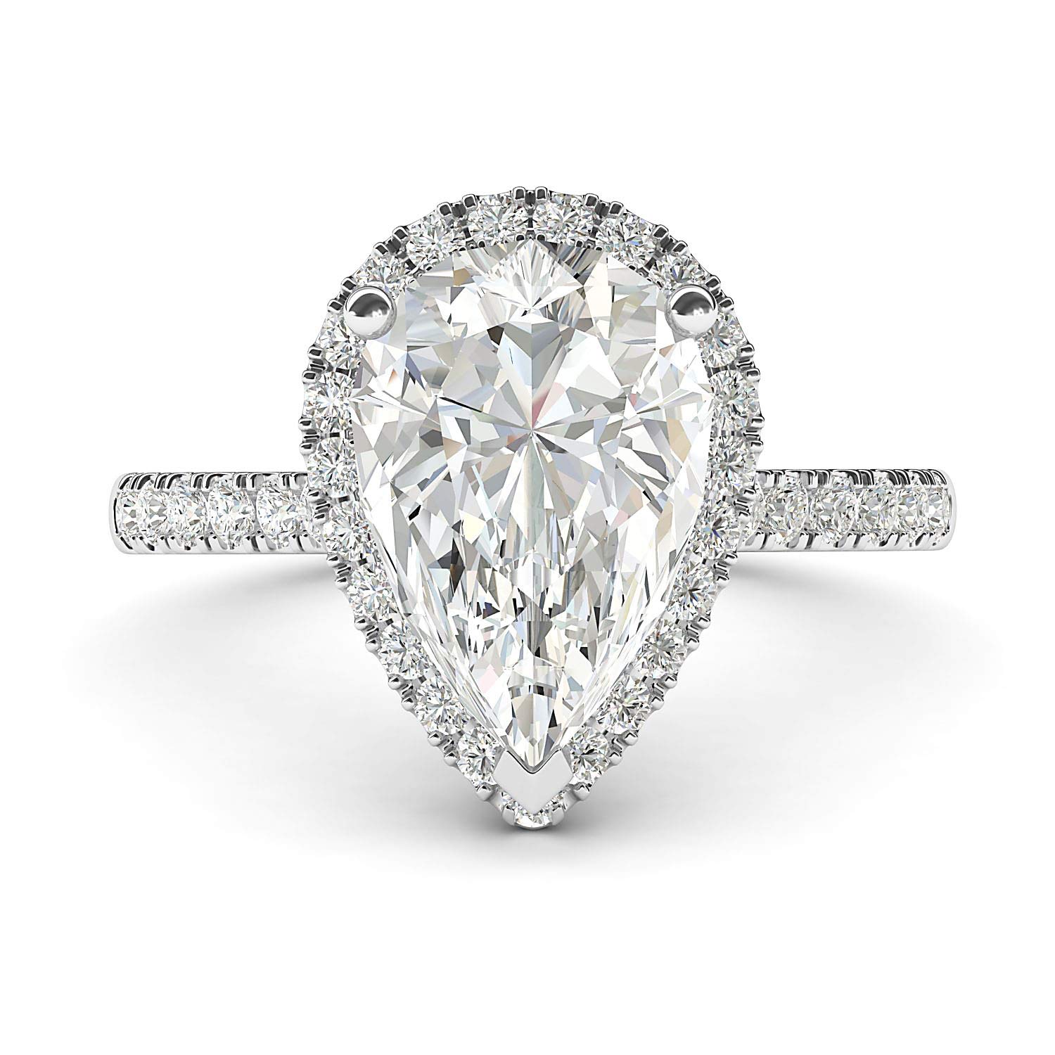 14K White Gold Pear-Shaped Simulated Diamond Halo Engagement Ring with Side Stones - Elegant Promise Bridal Ring for Proposals, Anniversaries & Special Occasions