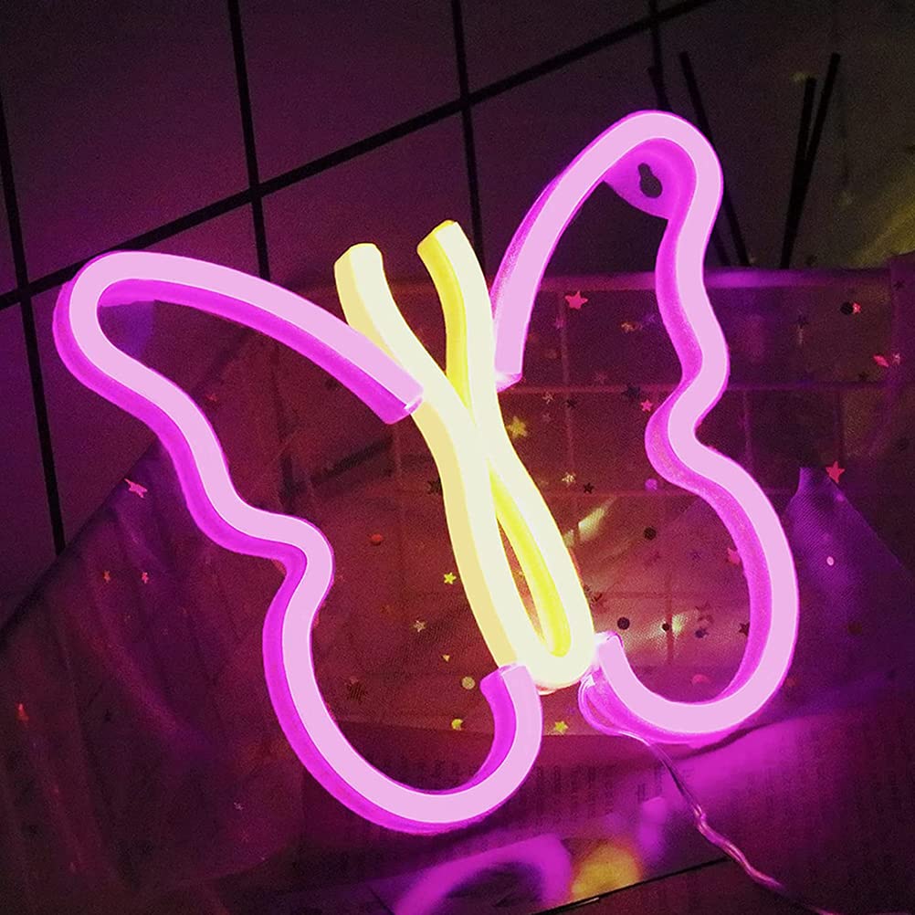 Totority Butterfly Neon Night Light - Decorative LED Atmosphere Lamp for Bedroom, Party, Home Decor - Plastic Neon Light with Luminous Glow, Creative Modeling Lamp for Kids Room & Gaming Setup