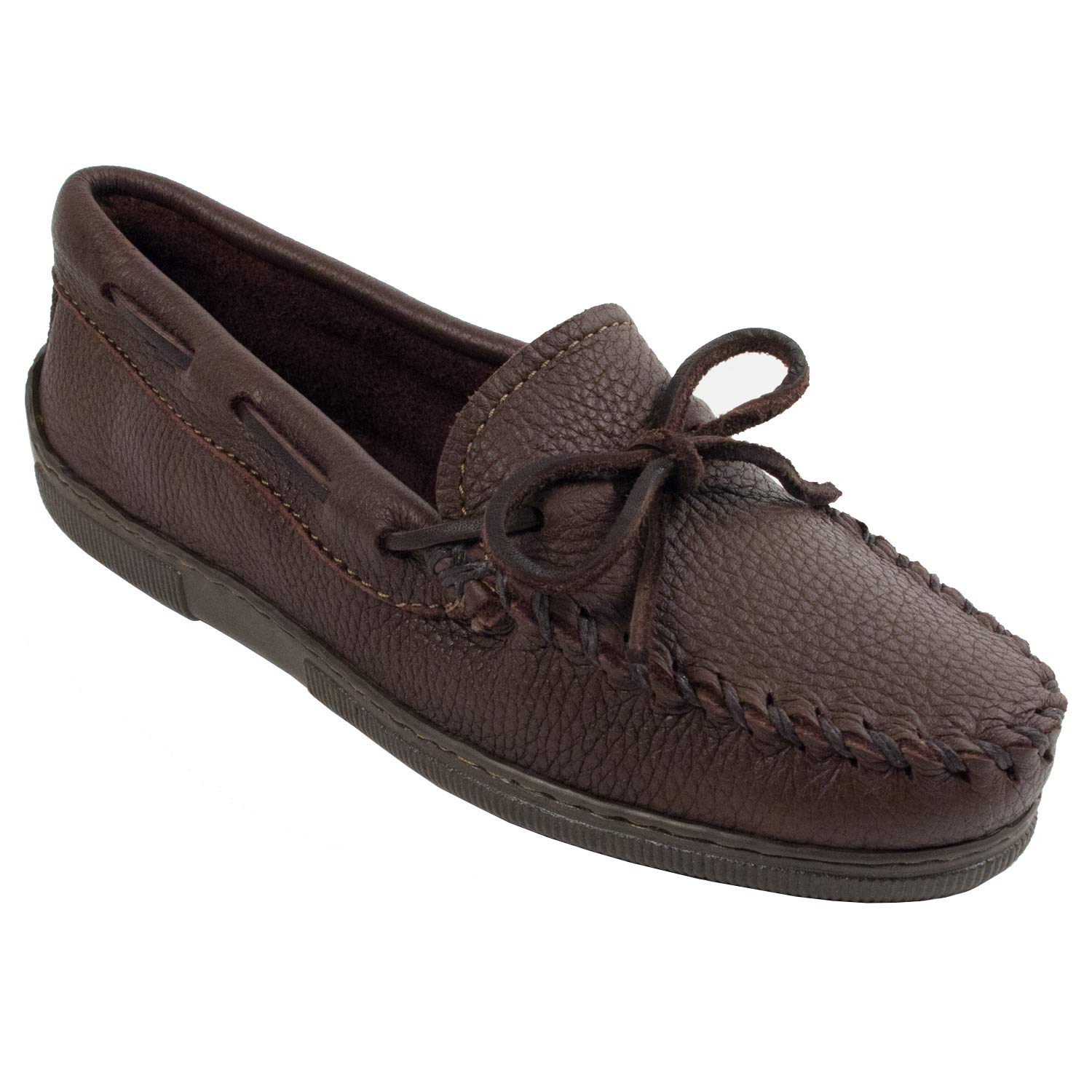 Minnetonka Women's Classic Moccasins - Genuine Moosehide, Size 10 Wide, Chocolate Brown - Comfortable Slip-On Shoes for Casual Wear & Home Relaxation