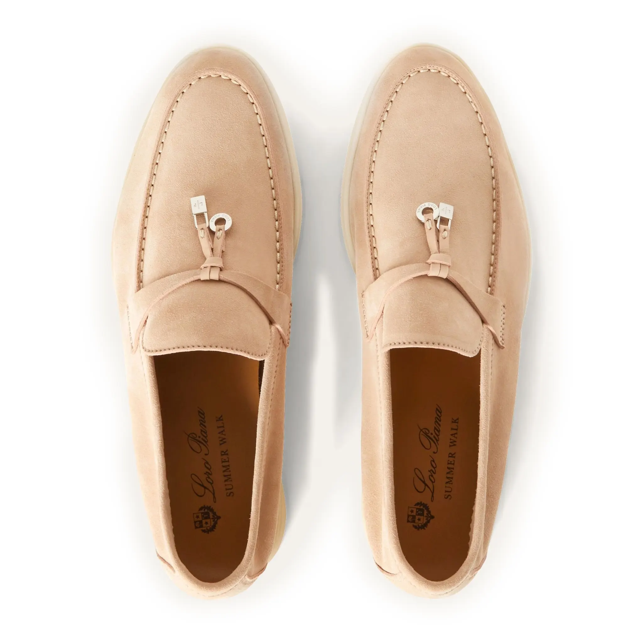 Loro Piana Women's Pink Sand Suede Goatskin Loafers - Comfortable Summer Walking Shoes for Casual Outings & Beach Vacations
