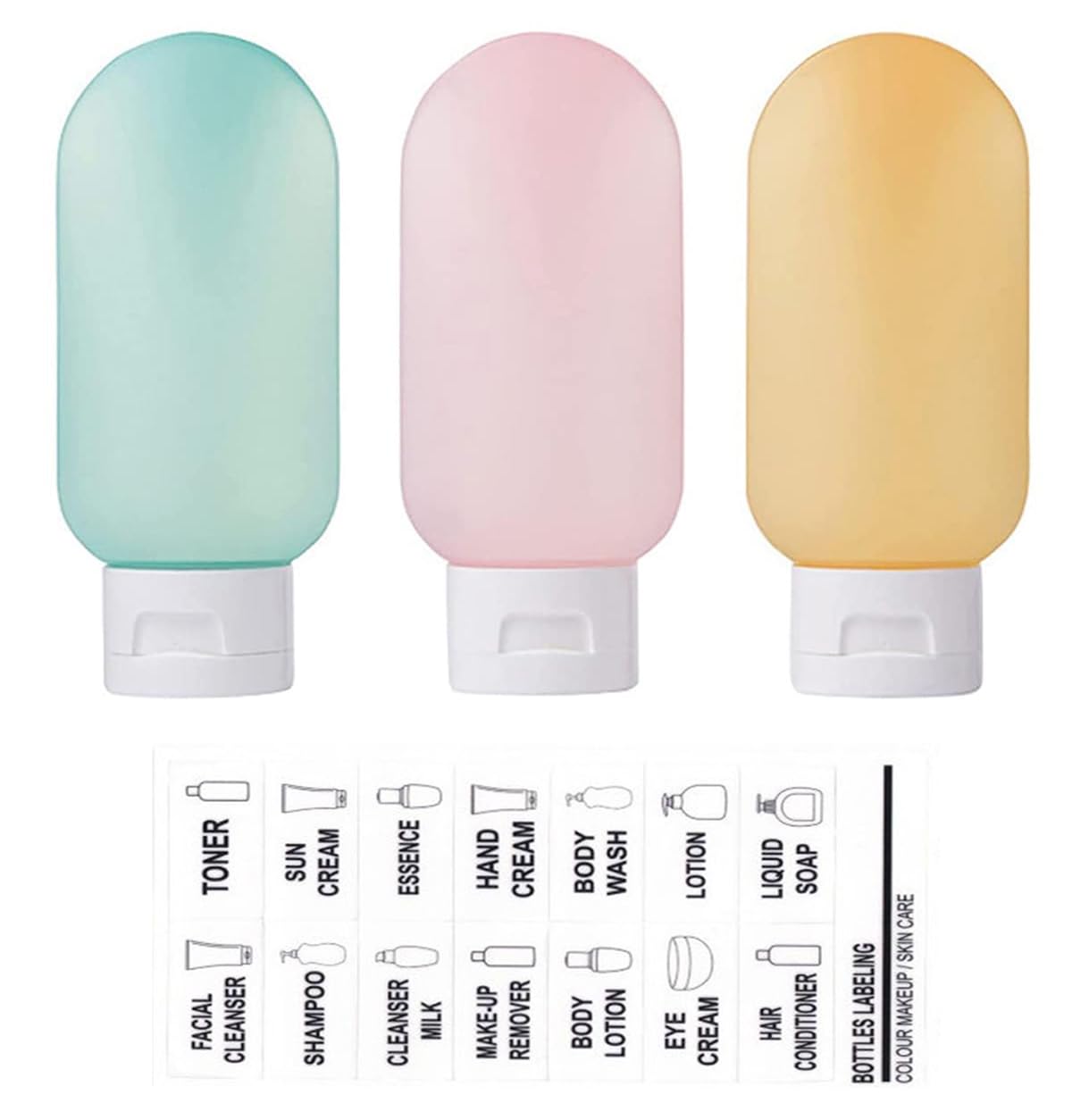 INOVERA 3-Pack 60ml Travel Toiletries Bottles Set - Refillable Leak-Proof Squeeze Bottles for Shampoo, Body Lotion & Liquid Soap (Multicolor) | Perfect for Air Travel, Gym, Camping & Vacation Essentials
