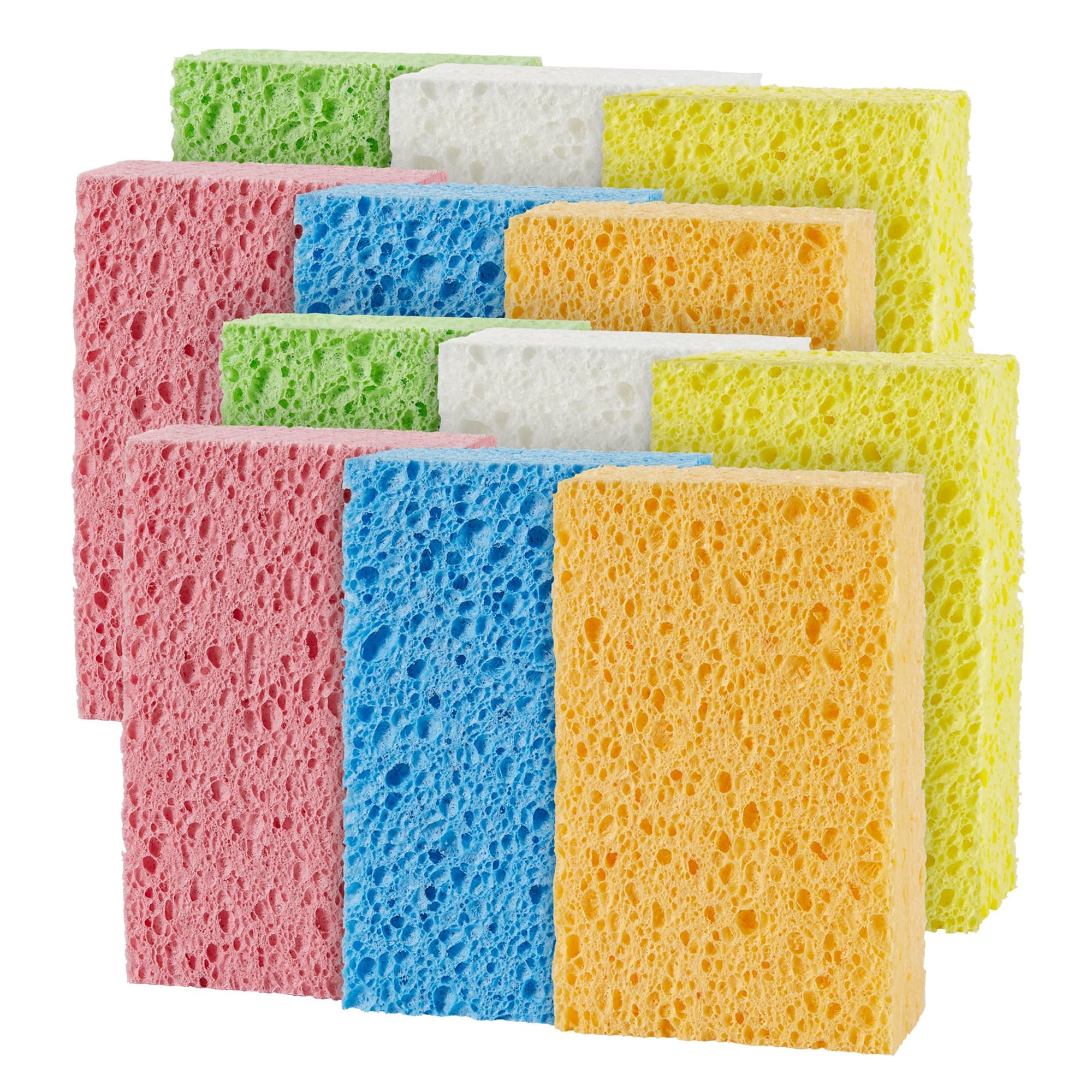 JOYMOOP Compressed Cellulose Sponges for Kitchen - 12 Pack Non-Scratch Dishwashing & Household Cleaning Sponges | Eco-Friendly, Colorful Scrub Sponges for Dishes, Countertops & Bathroom Cleaning