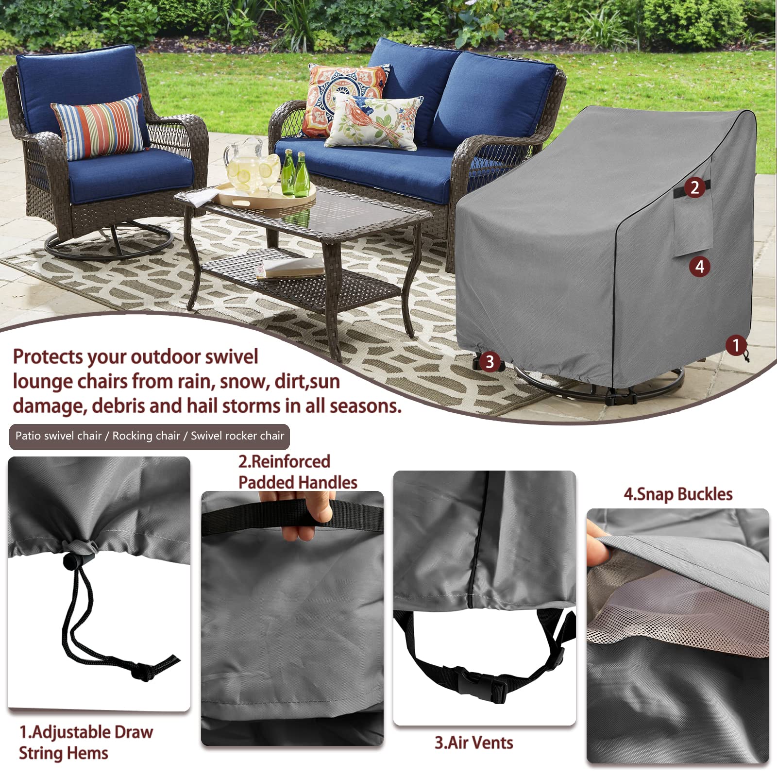 OKCOOL 2-Pack Waterproof Outdoor Swivel Chair Covers (30