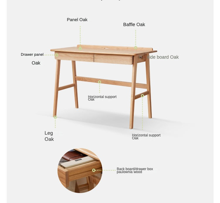 Solid Oak Wood Office Desk - Modern Console Table for Home & Office - Perfect for Workspaces, Living Rooms & Entryways