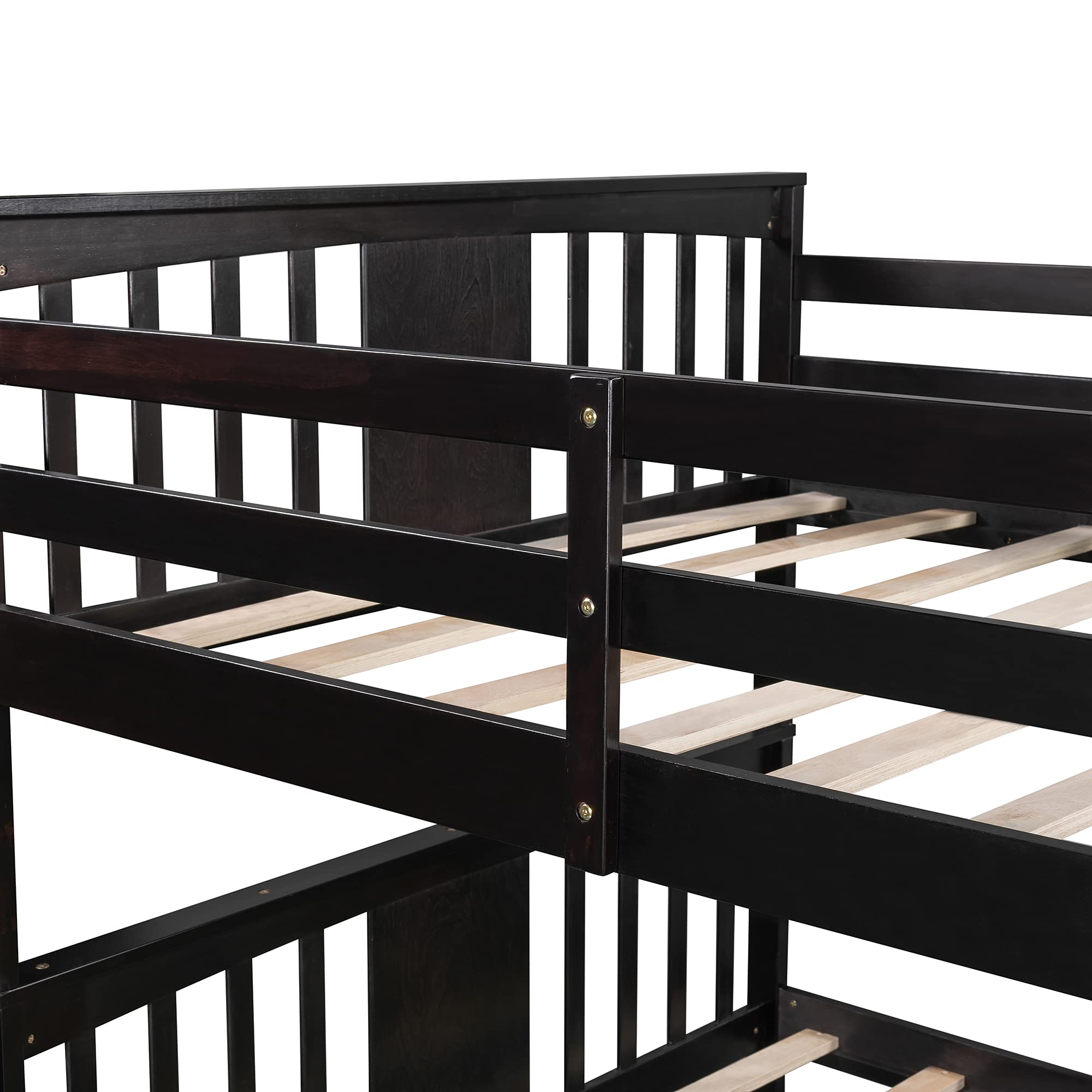 Harper & Bright Designs Full Over Full Bunk Bed - Solid Wood Twin Size Bunk Bed with Ladder for Kids & Teens - Space Saving Bedroom Furniture for Small Rooms (Espresso Finish) - Perfect for Shared Kids' Rooms, Sleepovers & Dormitories