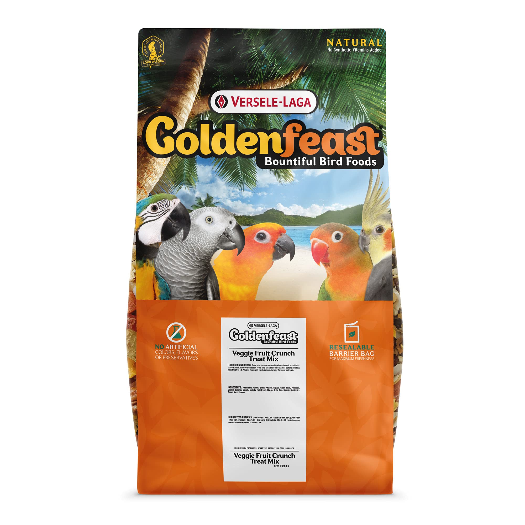 VL Goldenfeast Veggie Fruit Crunch Treat Mix for Birds - 15 lb Bag - Healthy Snack for Parrots, Cockatiels & Conures - Perfect for Training & Foraging Enrichment