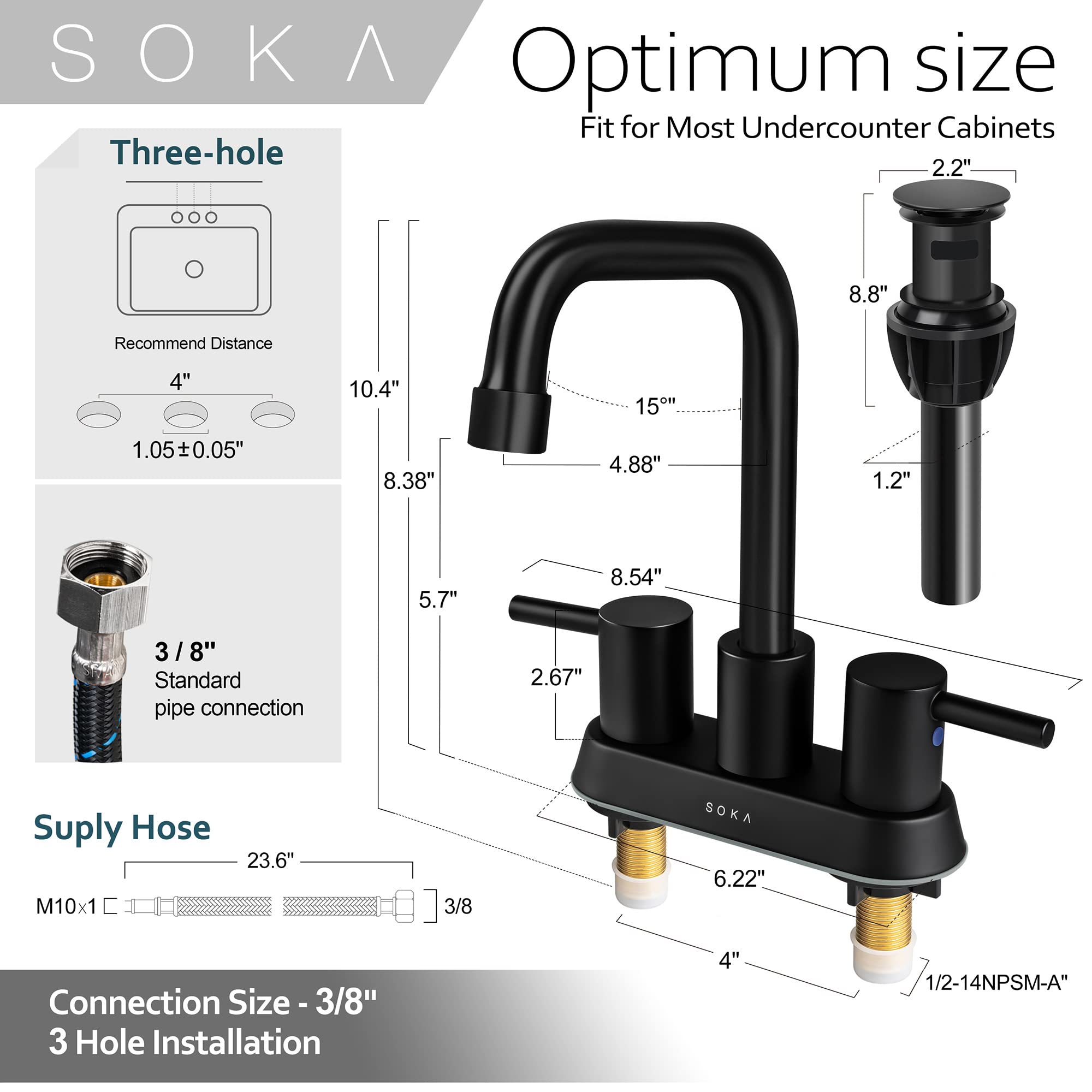 Commercial 4-Inch Centerset Bathroom Faucet with 2 Handles - 3 Hole Touchless Hand Sink Faucet for Public Restrooms, Hospitals & High-Traffic Areas