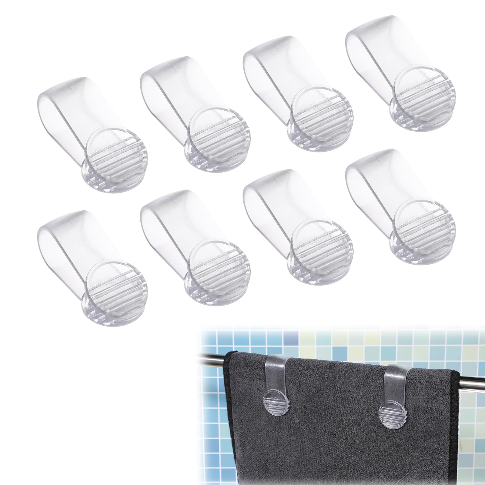 8 Pack Clear Towel Clips for Kitchen & Bathroom - Strong Grip Towel Clamps for Hand Towels, Chair Towels & Clothing - Perfect for Organizing Towels on Racks, Rods or Hanging Storage (Transparent)