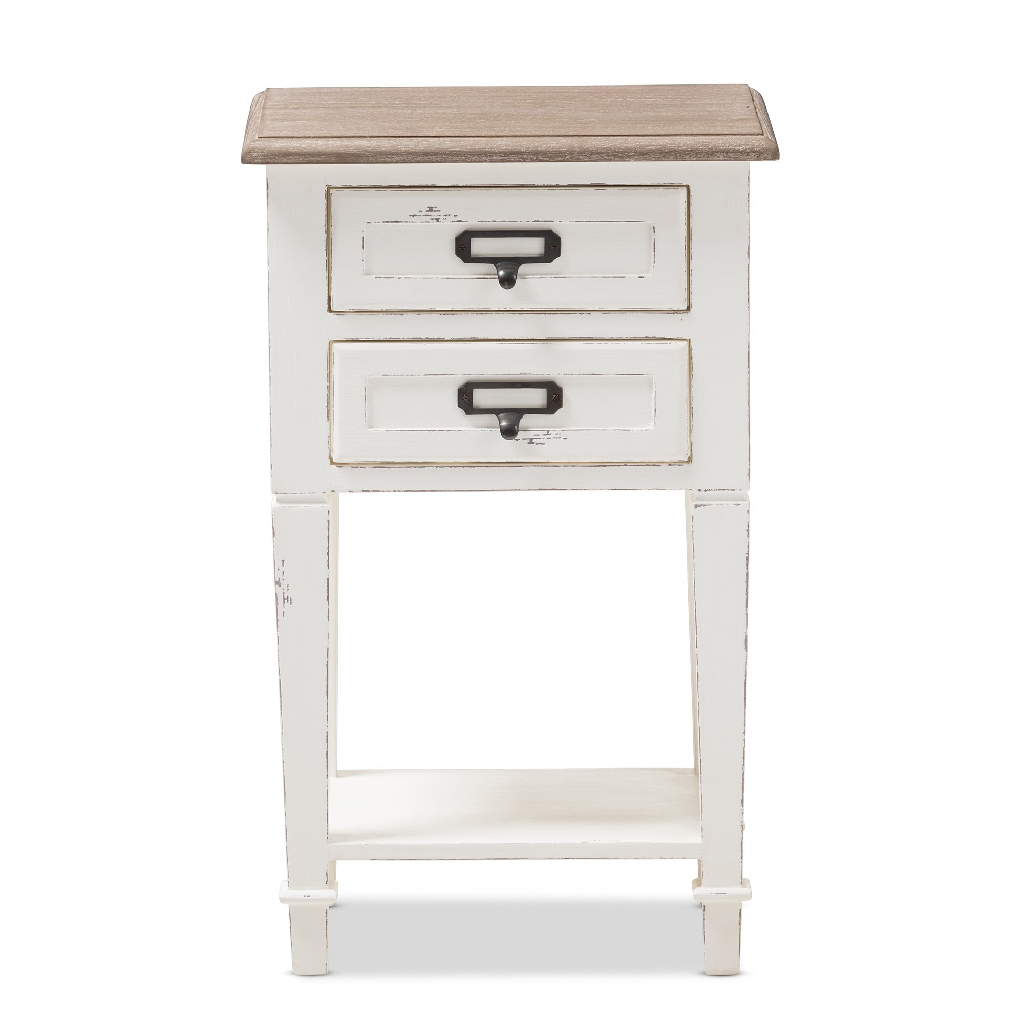 Baxton Studio Francine Provincial Style Oak Wood Nightstand - White/Natural Finish - Bedroom Side Table with Drawer for Bedside Storage & Decor