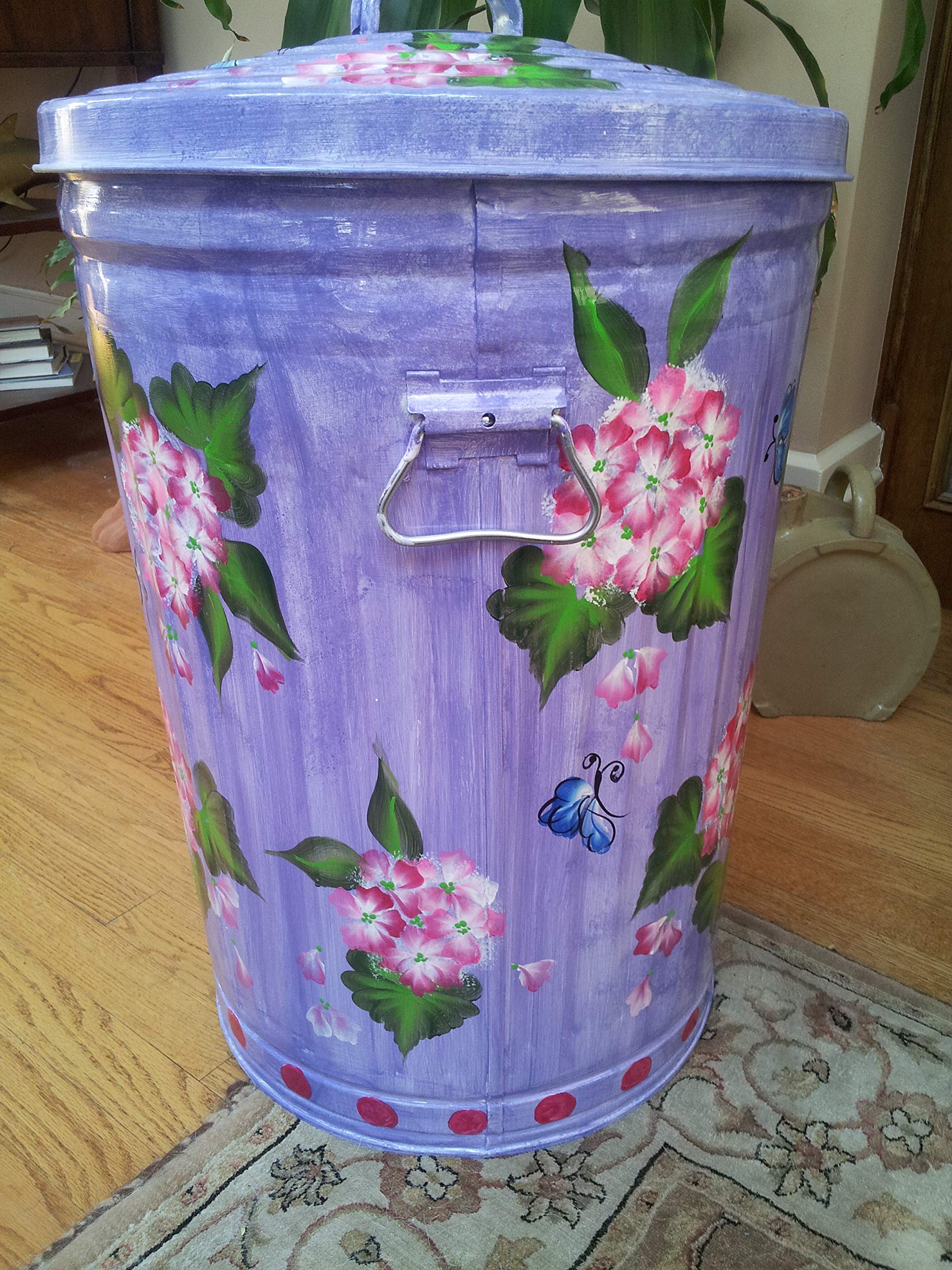 20 Gallon Hand Painted Galvanized Steel Trash Can - Durable Outdoor & Indoor Garbage Bin for Home, Office, Kitchen, and Garden Waste Disposal