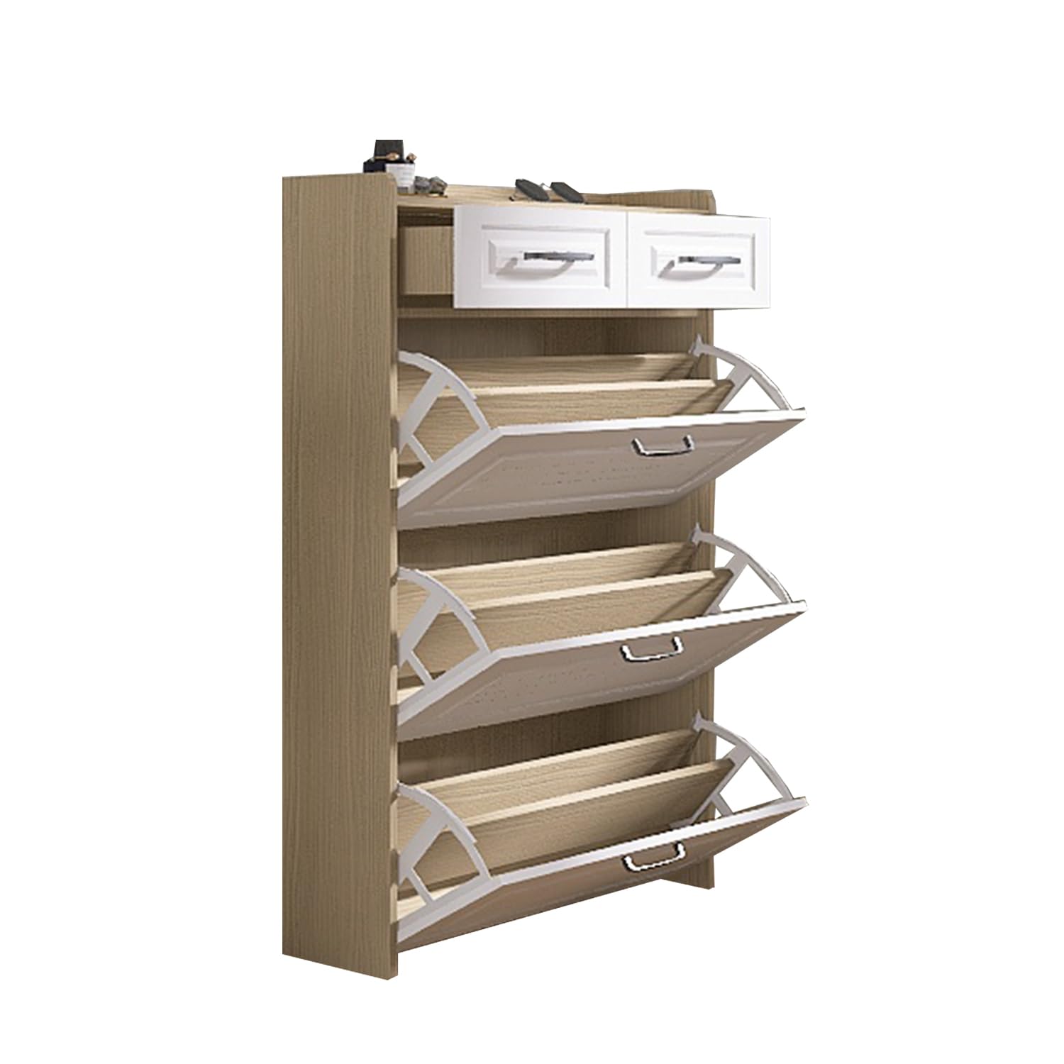 CuisinSmart 3-Door 2-Drawer Hidden Shoe Storage Cabinet - Freestanding Entryway Shoe Organizer Rack for Small Spaces, Apartments (White) - Perfect for Hallway, Closet & Mudroom Organization