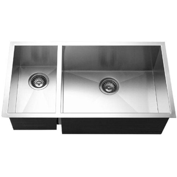 Hamat PRI 3318DL Undermount Stainless Steel 70/30 Double Bowl Kitchen Sink with Left Prep Bowl - Perfect for Meal Prep, Dishwashing & Modern Kitchen Renovations
