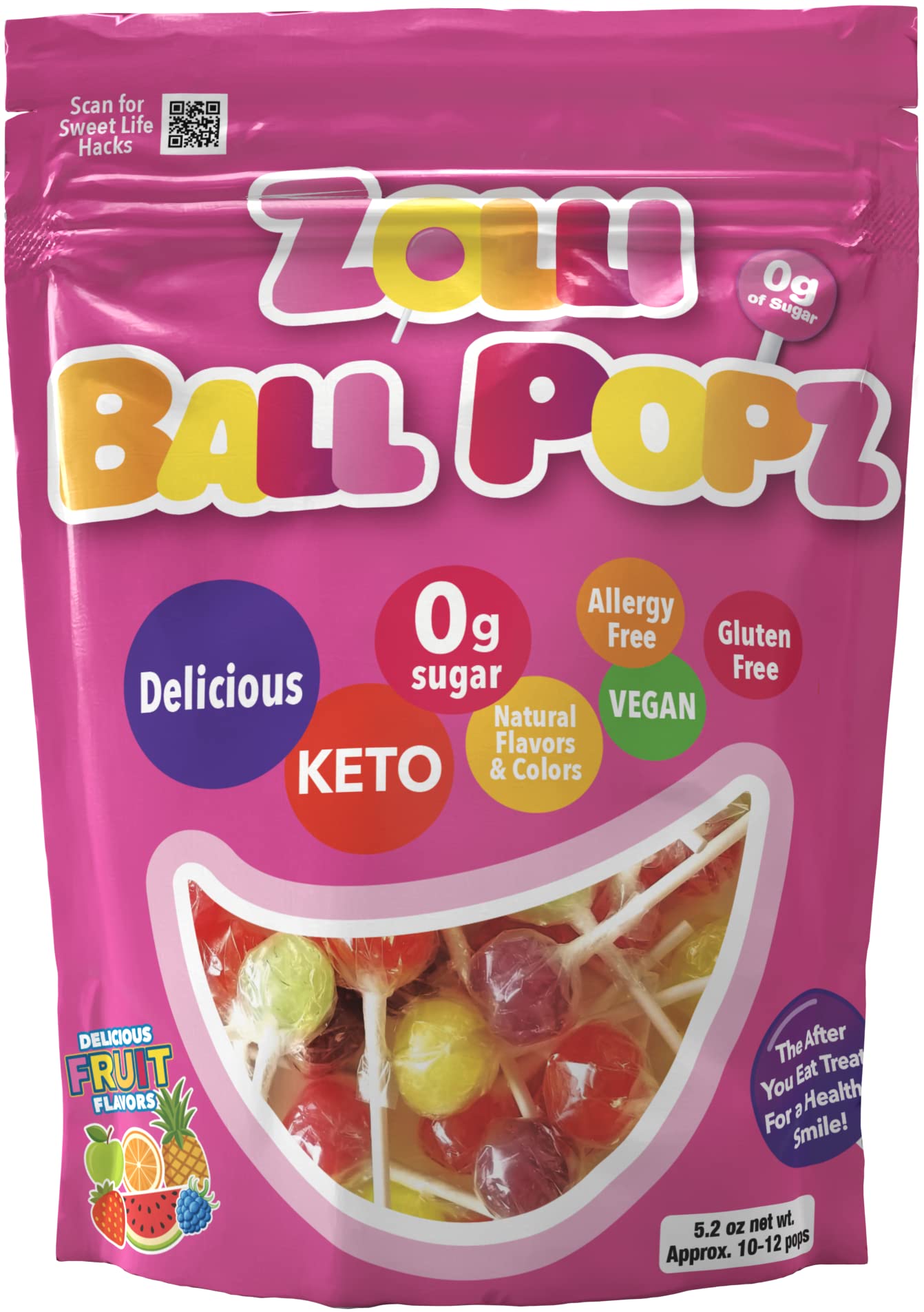 Zollipops Clean Teeth Pops - Sugar Free Anti Cavity Lollipops for Kids & Adults - Ball Popz 5.2 oz (Packaging May Vary) - Perfect for Birthday Parties, School Rewards & Healthy Treats