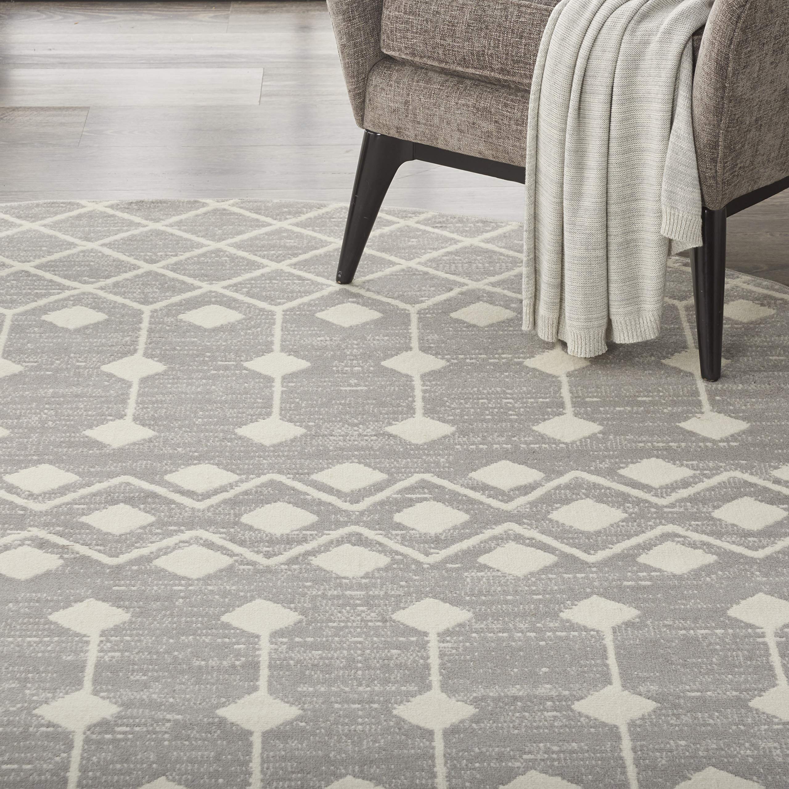 Nourison Grafix Moroccan Grey 8' Round Area Rug - Easy to Clean, Non-Shedding - Perfect for Bedroom, Living Room, Dining Room & Kitchen Decor - Soft & Durable for Home, Office or Apartment Use