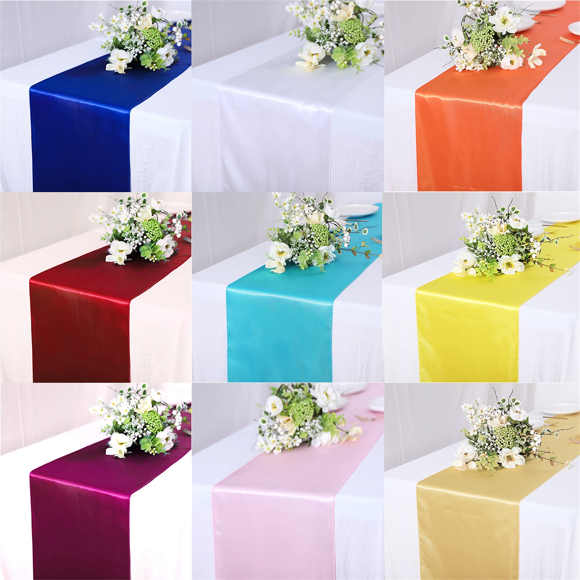 10 Pack White Satin Table Runners 12x108 Inch - Wedding & Party Decor
