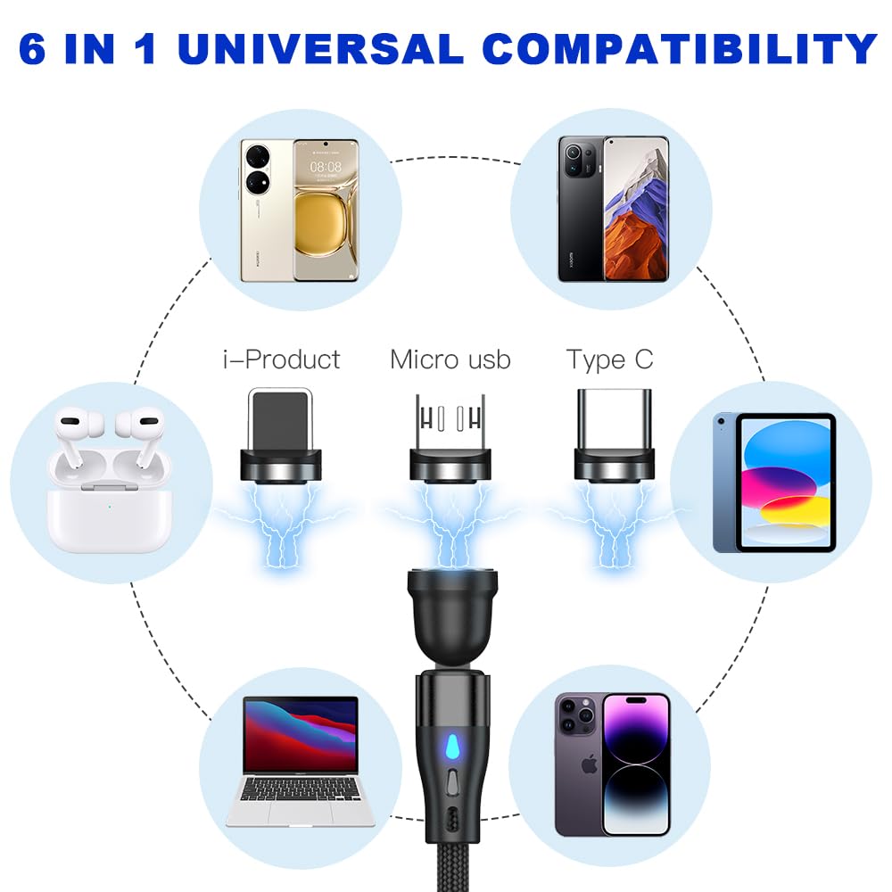 AXFEE 7-Pin USB-C Fast Charging Cable Adapter 3-Pack - 540° Magnetic Charging Tips for Samsung Galaxy S22/S21, Laptops & Tablets - Durable Magnetic Connector Heads for Home, Office & Travel Charging