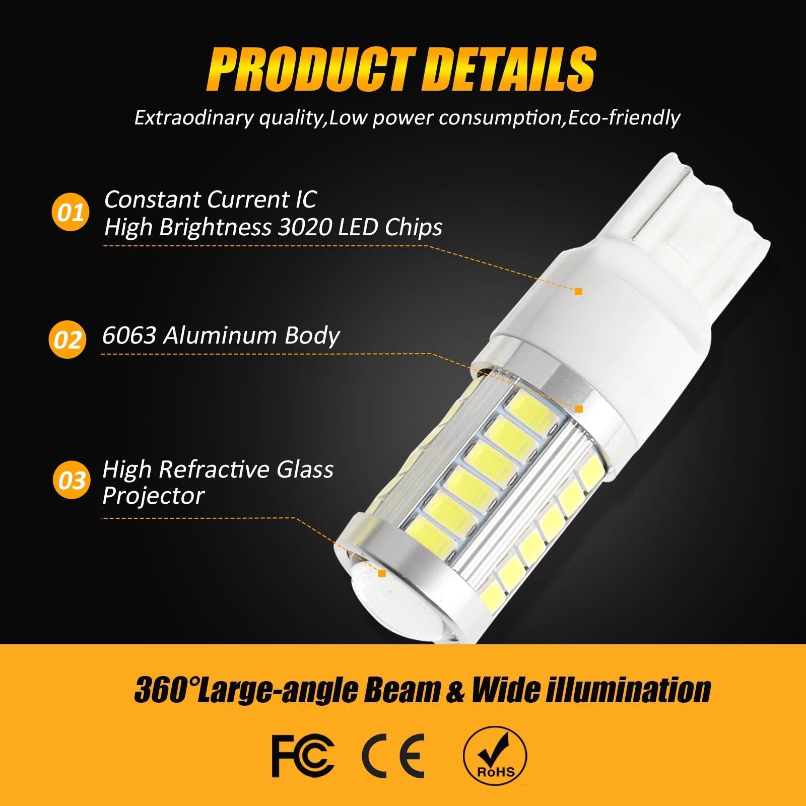 7440 7440A LED Bulbs - 20W 4000LM 6500K White 33LED Series - Backup Reverse Light, Turn Signal, Brake Tail Light Bulbs (2 Pack) - Perfect for Trucks, SUVs, and Cars - Enhanced Visibility for Night Driving and Parking