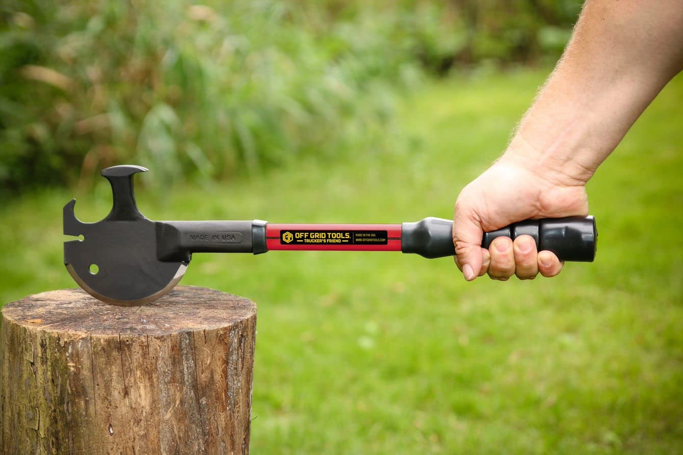 Pro Trucker’s Friend Multi-Tool – Red Carbon Steel Blade, Shock Absorbing Grip, Curved Axe Head, Hammer, Pry Bar & Nail Puller – Perfect for Camping, Survival, Construction & Emergency Situations