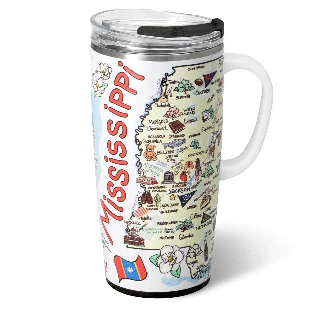 22oz Mississippi Insulated Travel Mug - Stainless Steel Coffee Tumbler with Lid, Leak-Proof for Hot & Cold Drinks - Perfect for Commuting, Camping & Outdoor Adventures