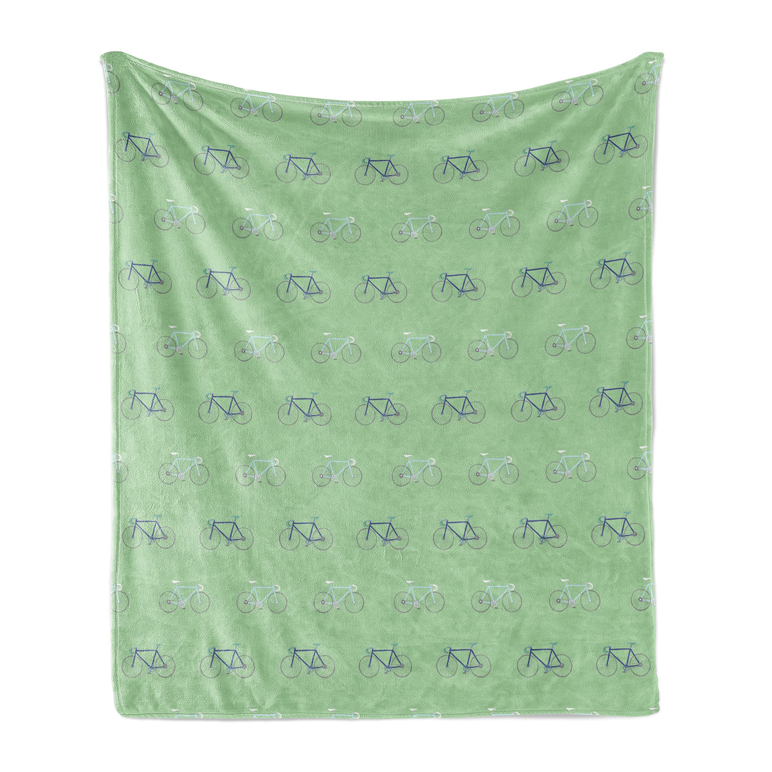 Ambesonne Bicycle Themed Throw Blanket - Soft Flannel Fleece Blanket with Rhythmic Bike Motifs on Pastel Backdrop, 50