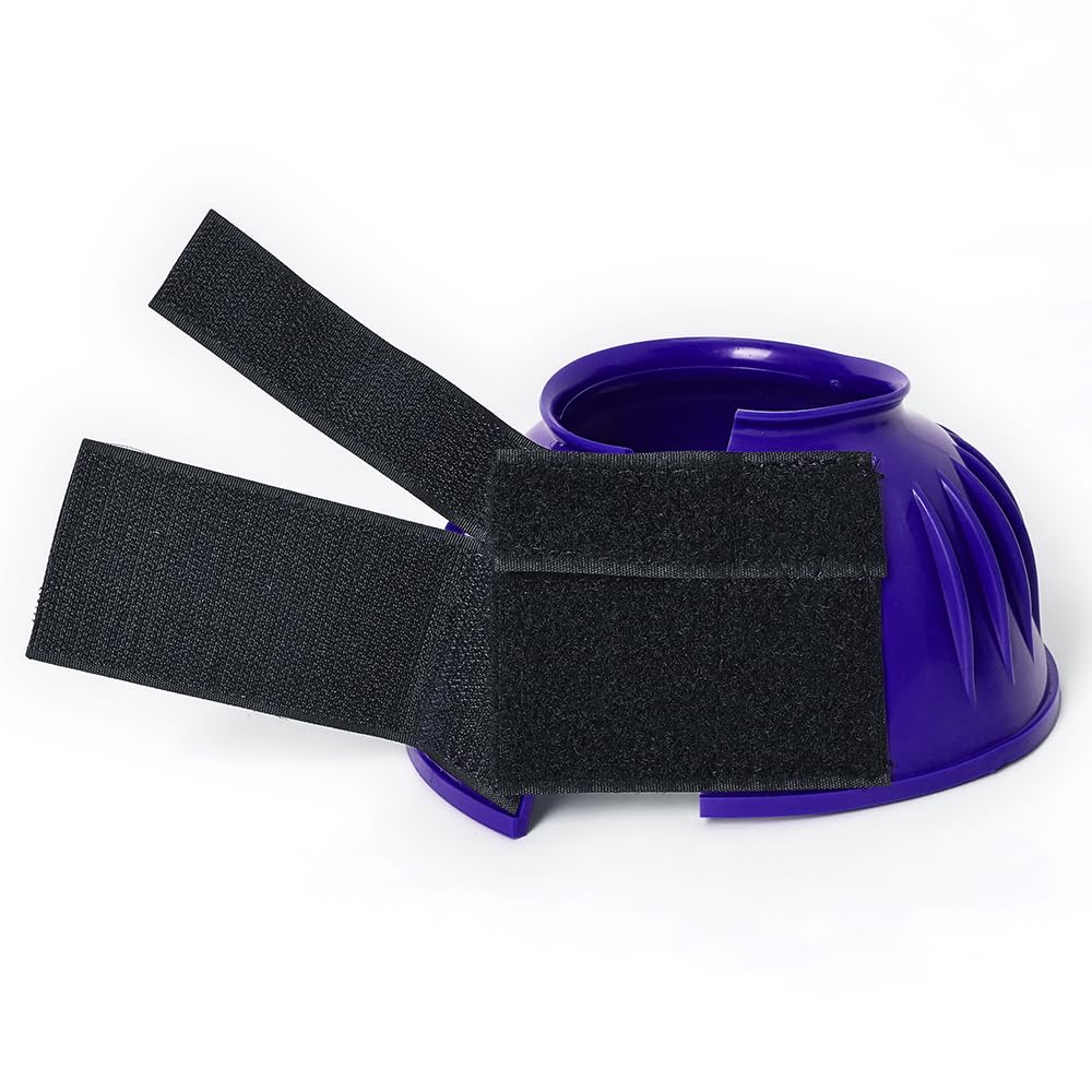 HILASON PVC Ribbed Double Hook and Loop Bell Boots for Horses - Purple | Durable Hoof Protection for Riding, Training & Turnout