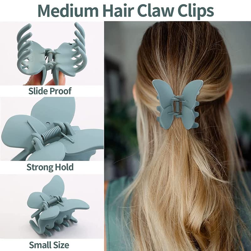 SHIDARA 6 PCS Butterfly Hair Clips for Women & Girls - 2.6 Inch Cute Matte Hair Claw Clips, Medium Size for Thick Hair, Non-Slip Small Jaw Clips - Perfect for School, Work, Parties & Everyday Styling